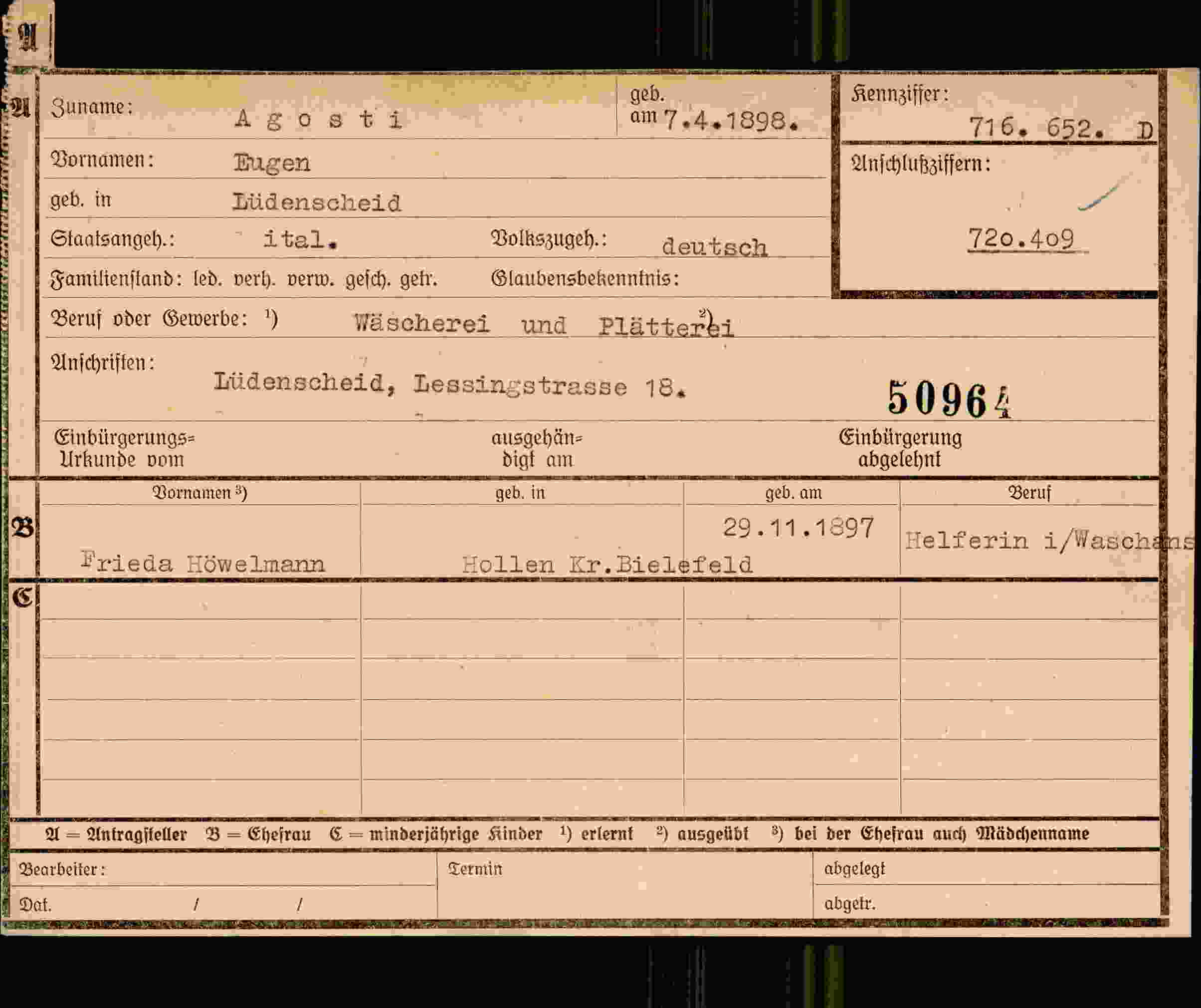 Dokument für Eugen Agosti