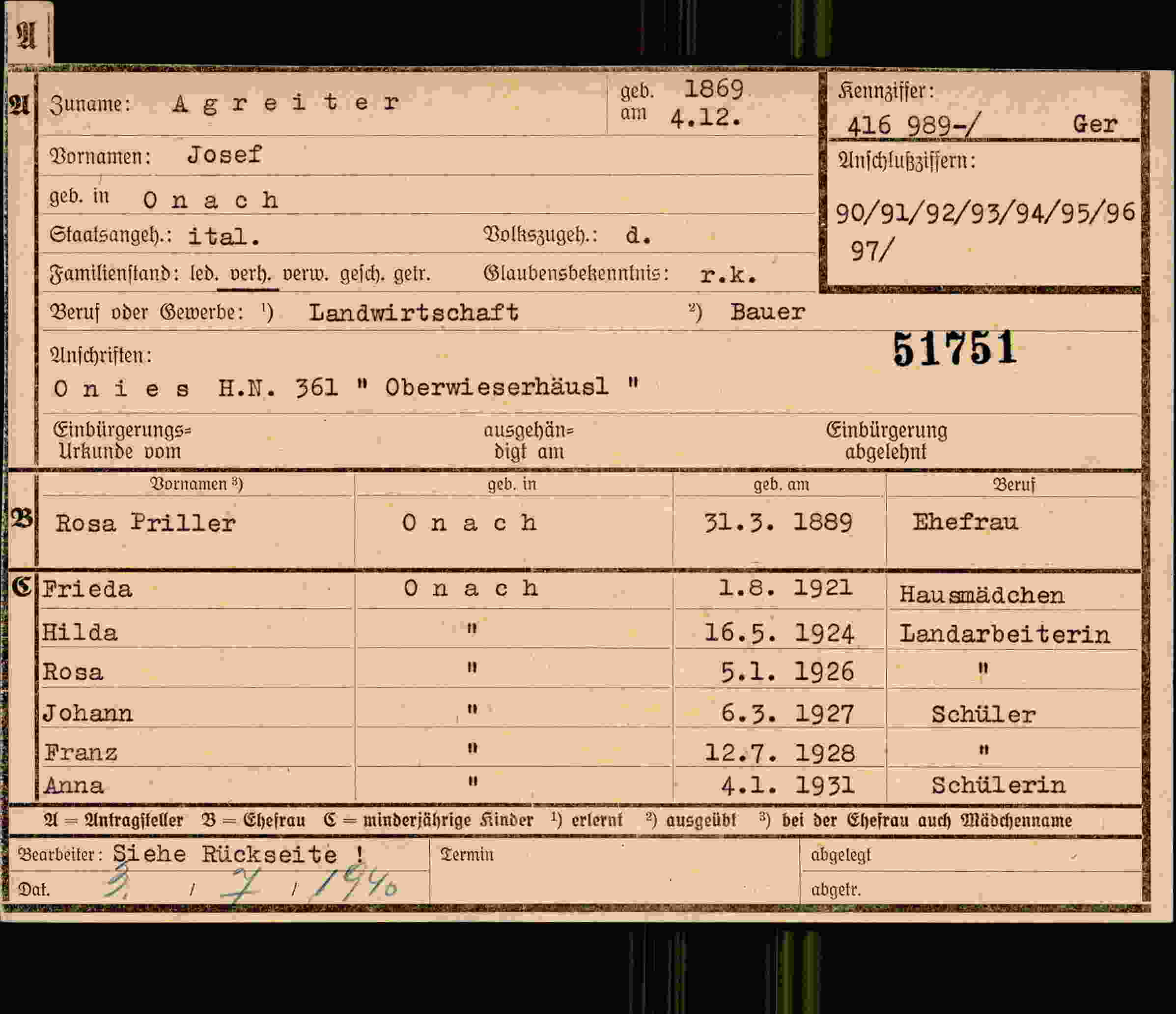 Dokument für Josef Agreiter