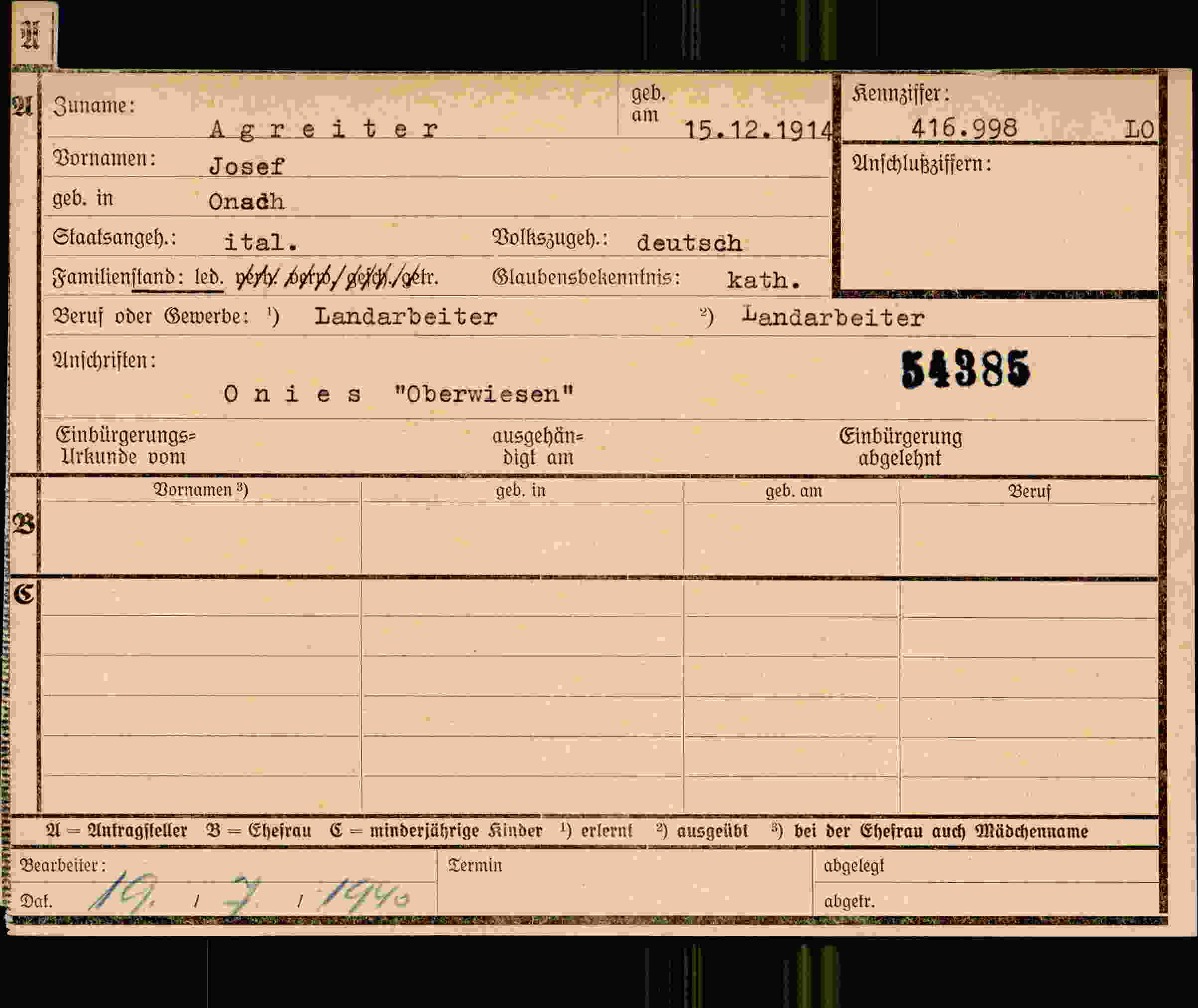 Dokument für Josef Agreiter