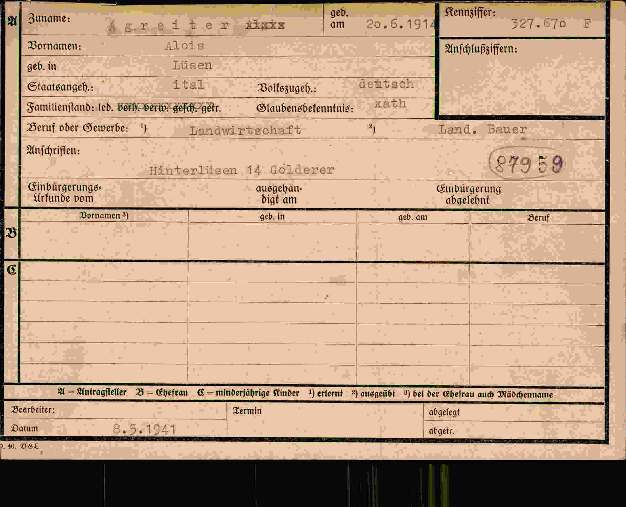 Dokument für Alois Agreiter