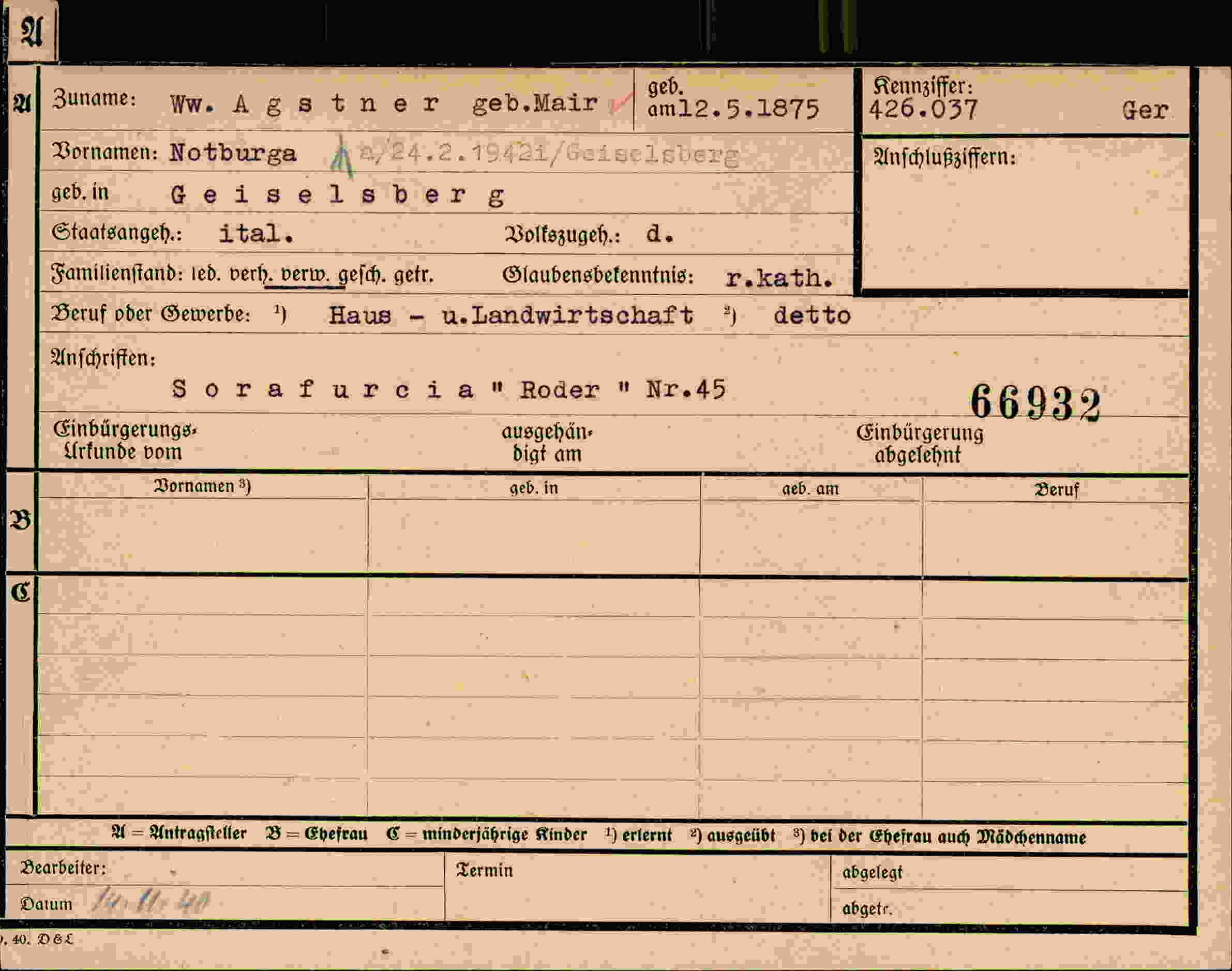 Dokument für Notburga Agstner