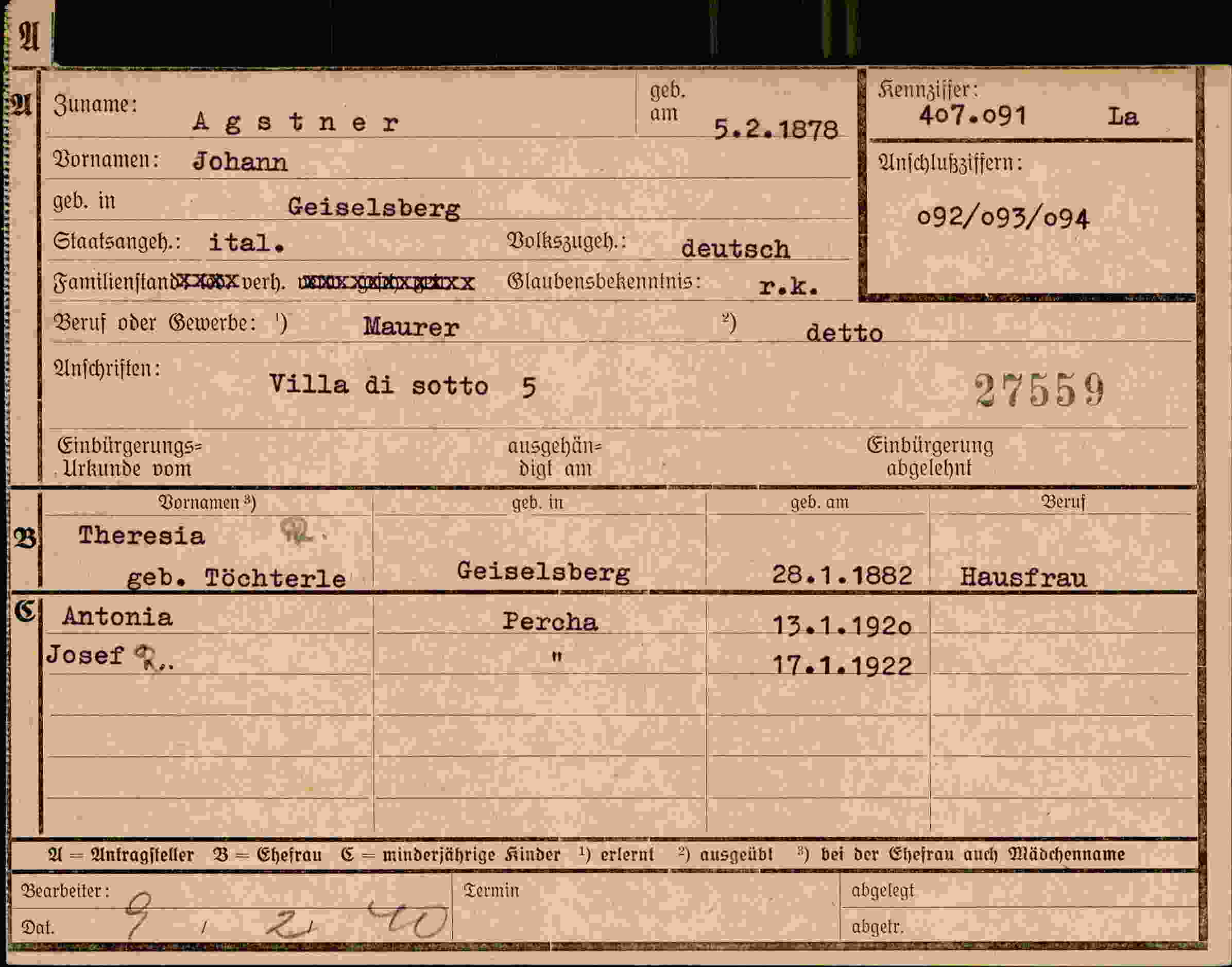 Dokument für Johann Agstner