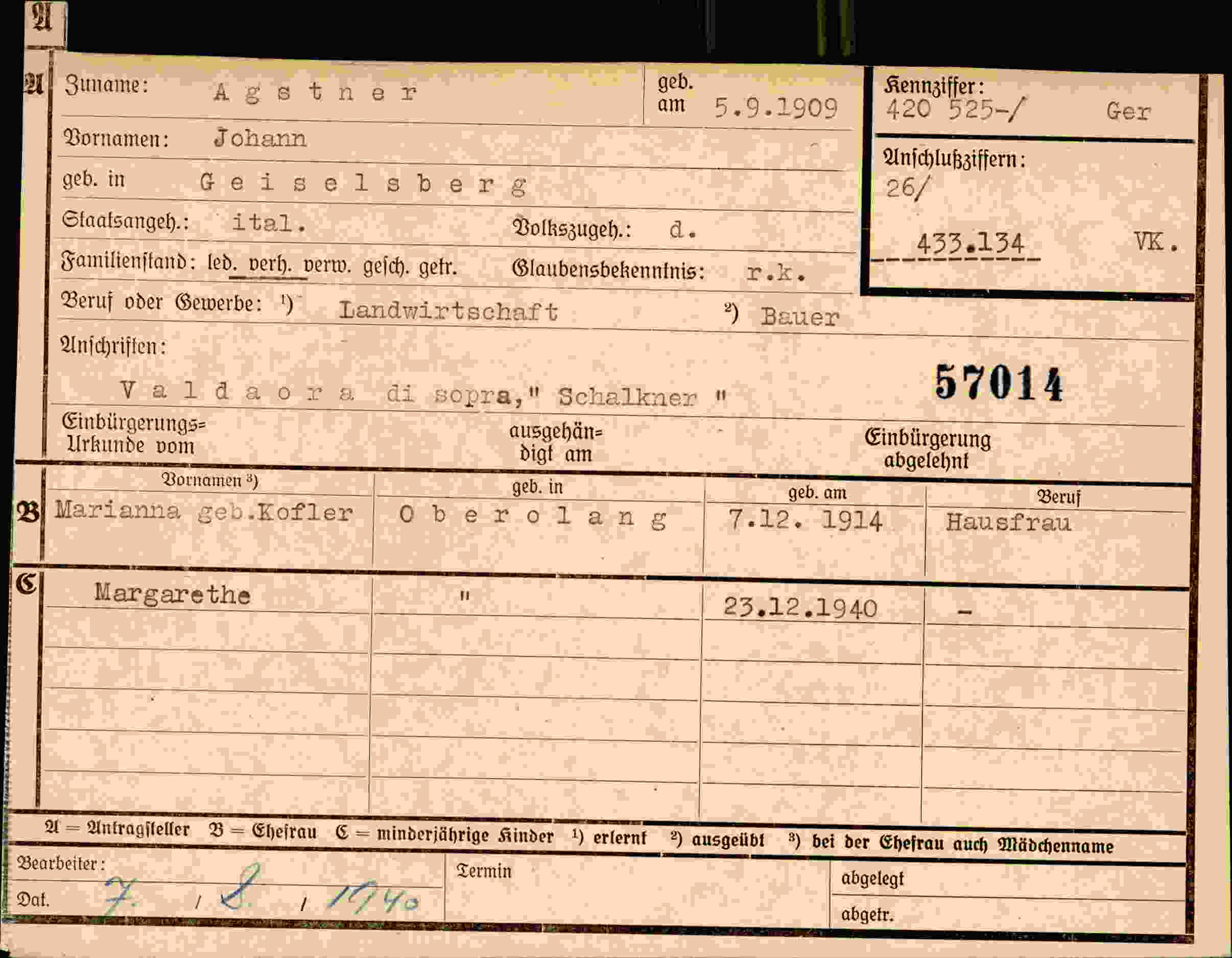 Dokument für Johann Agstner