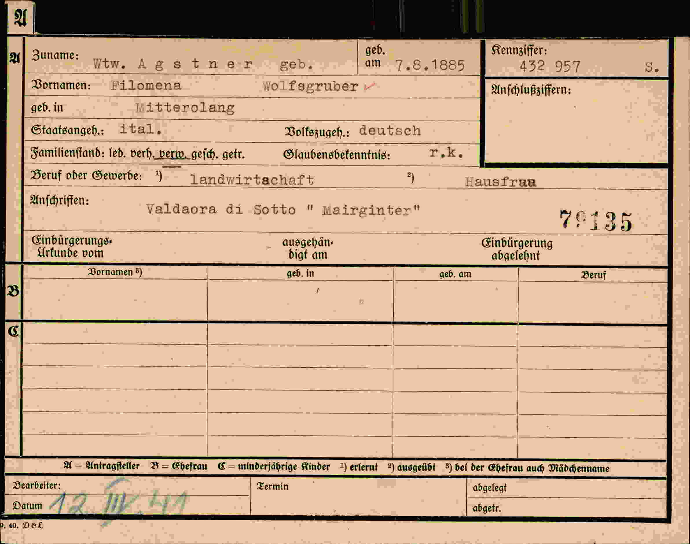 Dokument für Filomena Agstner