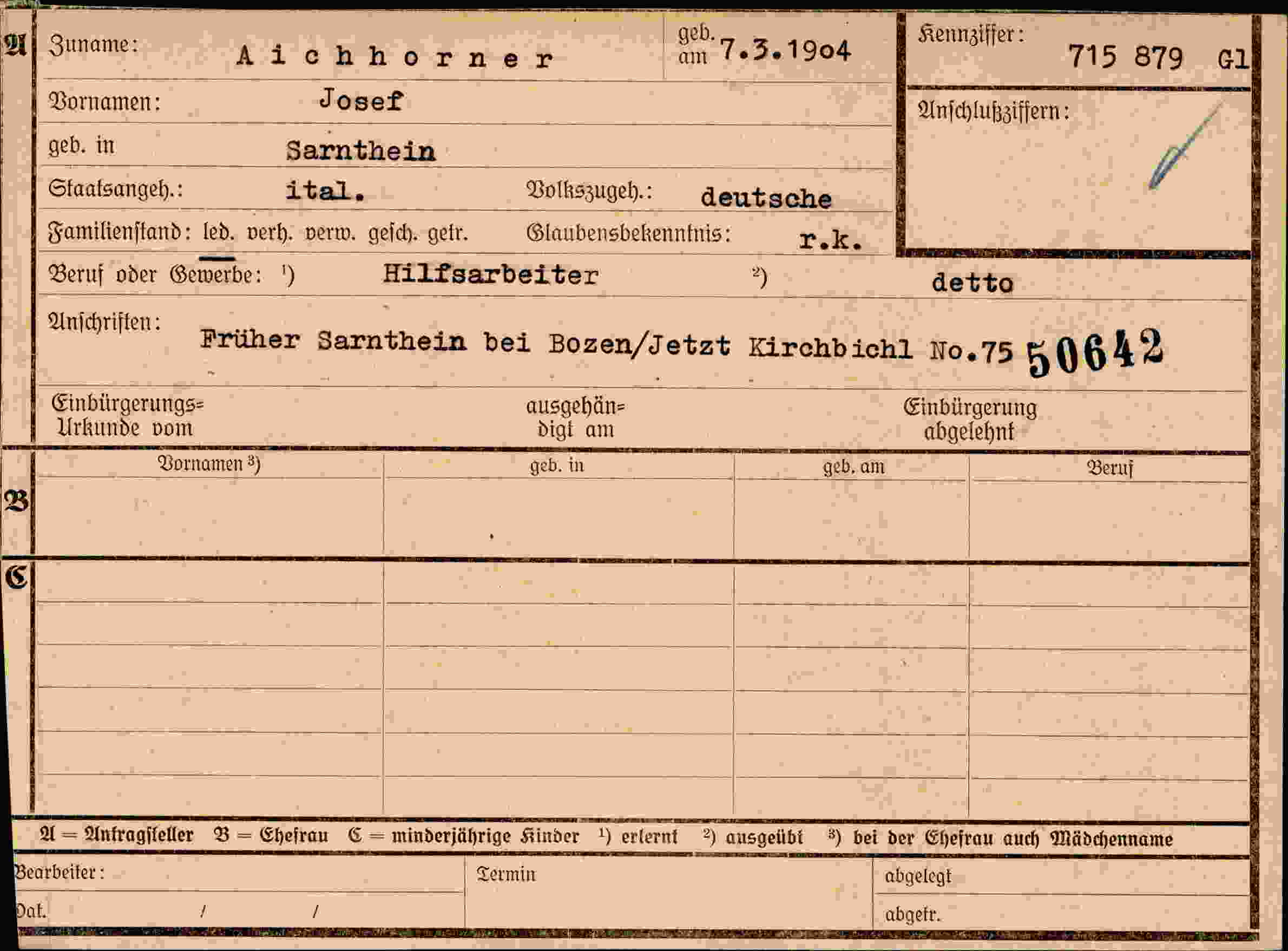 Dokument für Josef Aichhorner