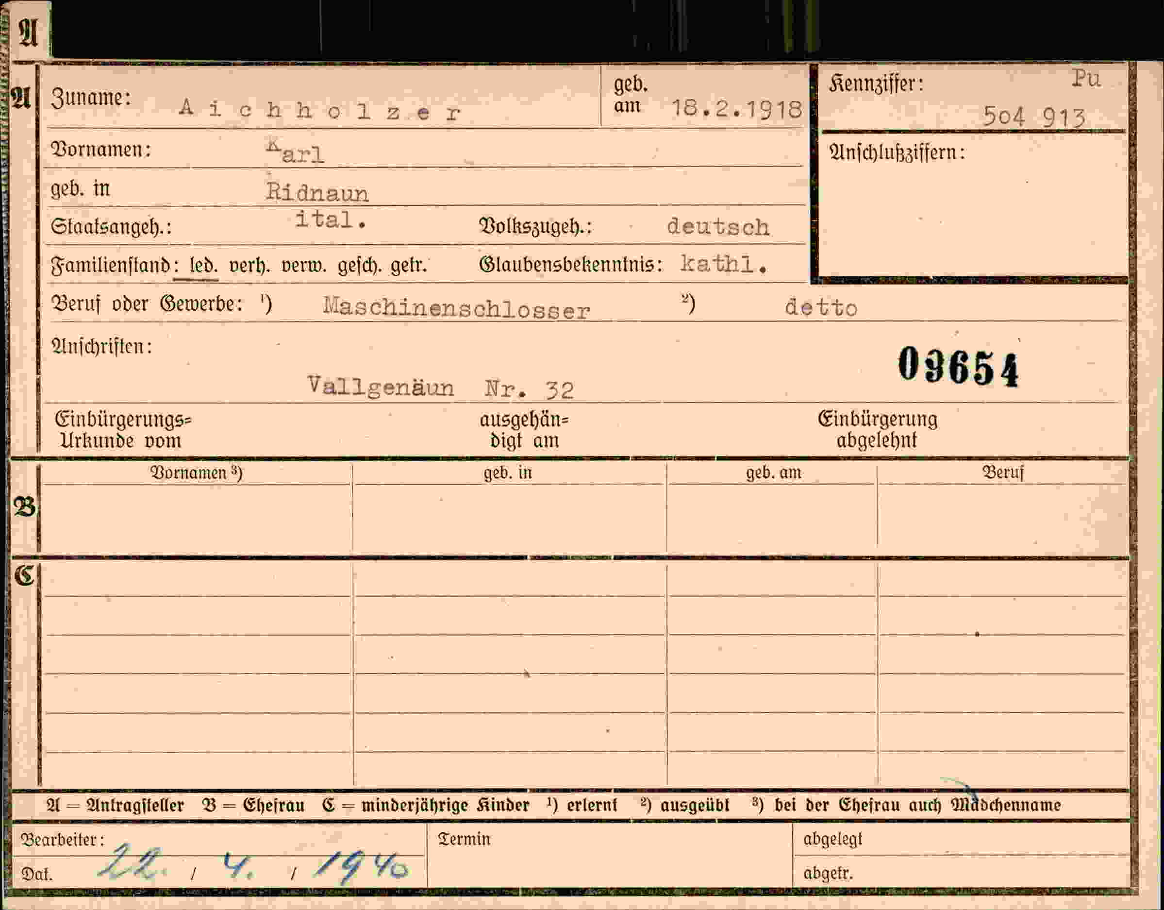 Dokument für Karl Aichholzer
