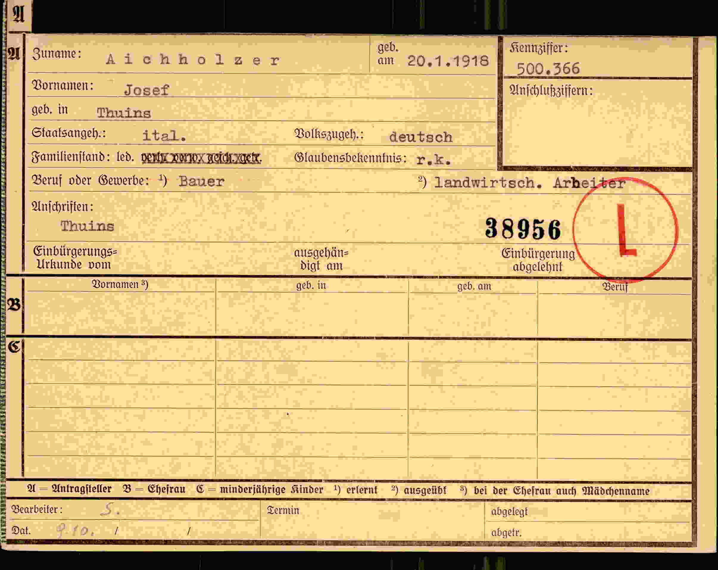 Dokument für Josef Aichholzer