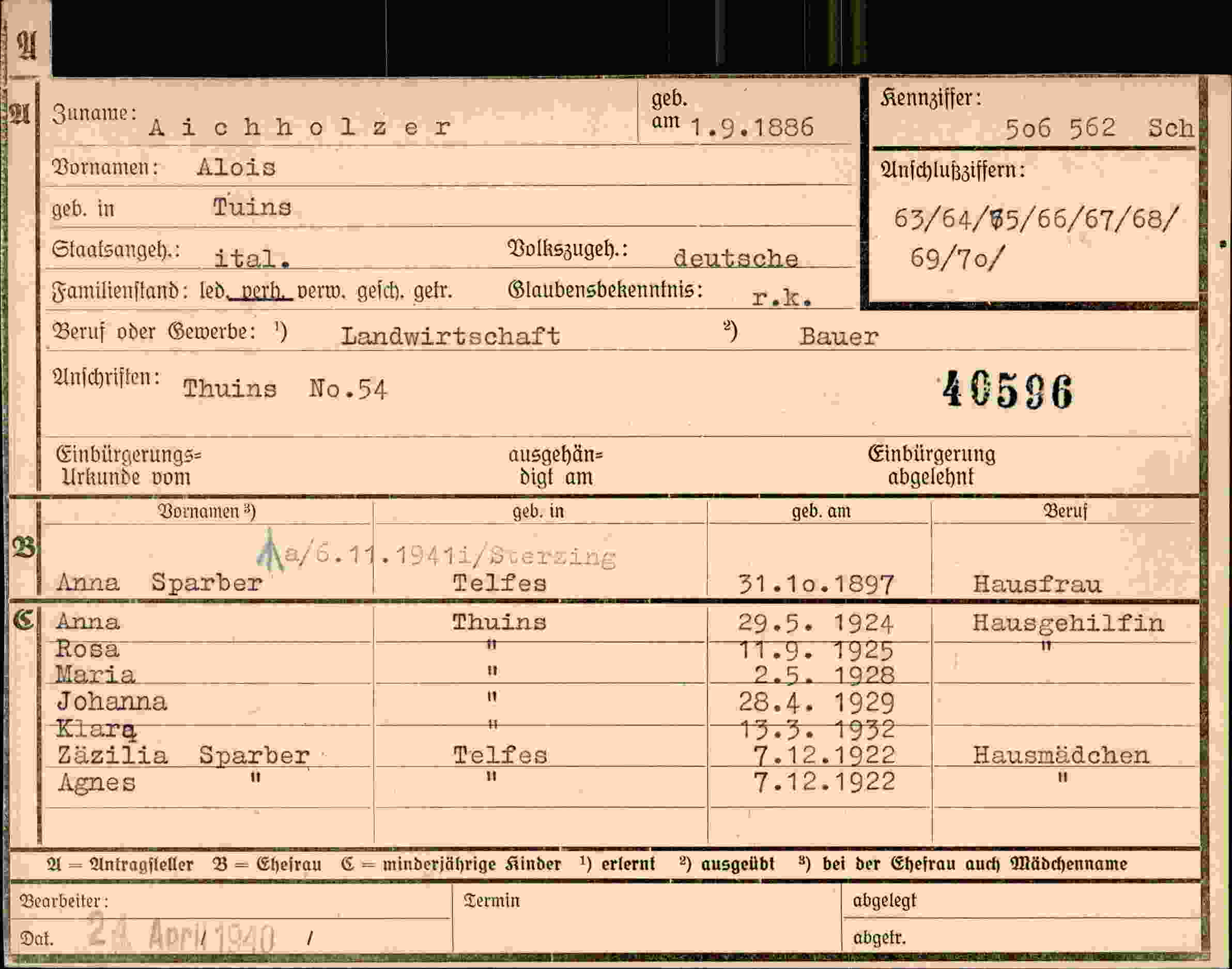 Dokument für Alois Aichholzer