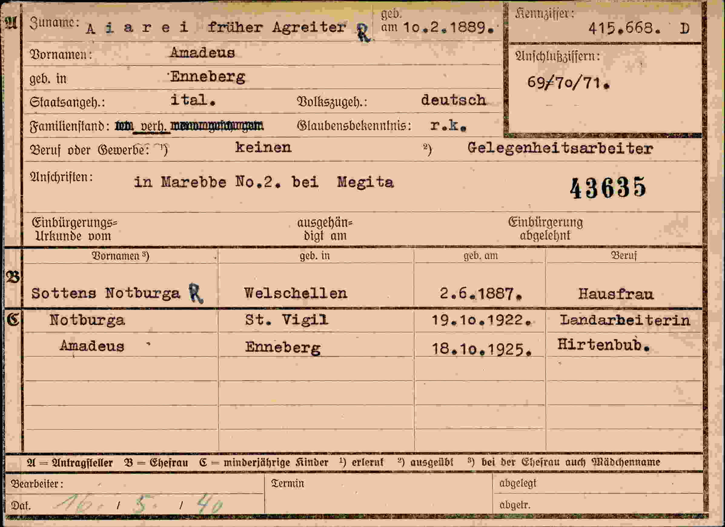 Dokument für Amadeus Agreiter