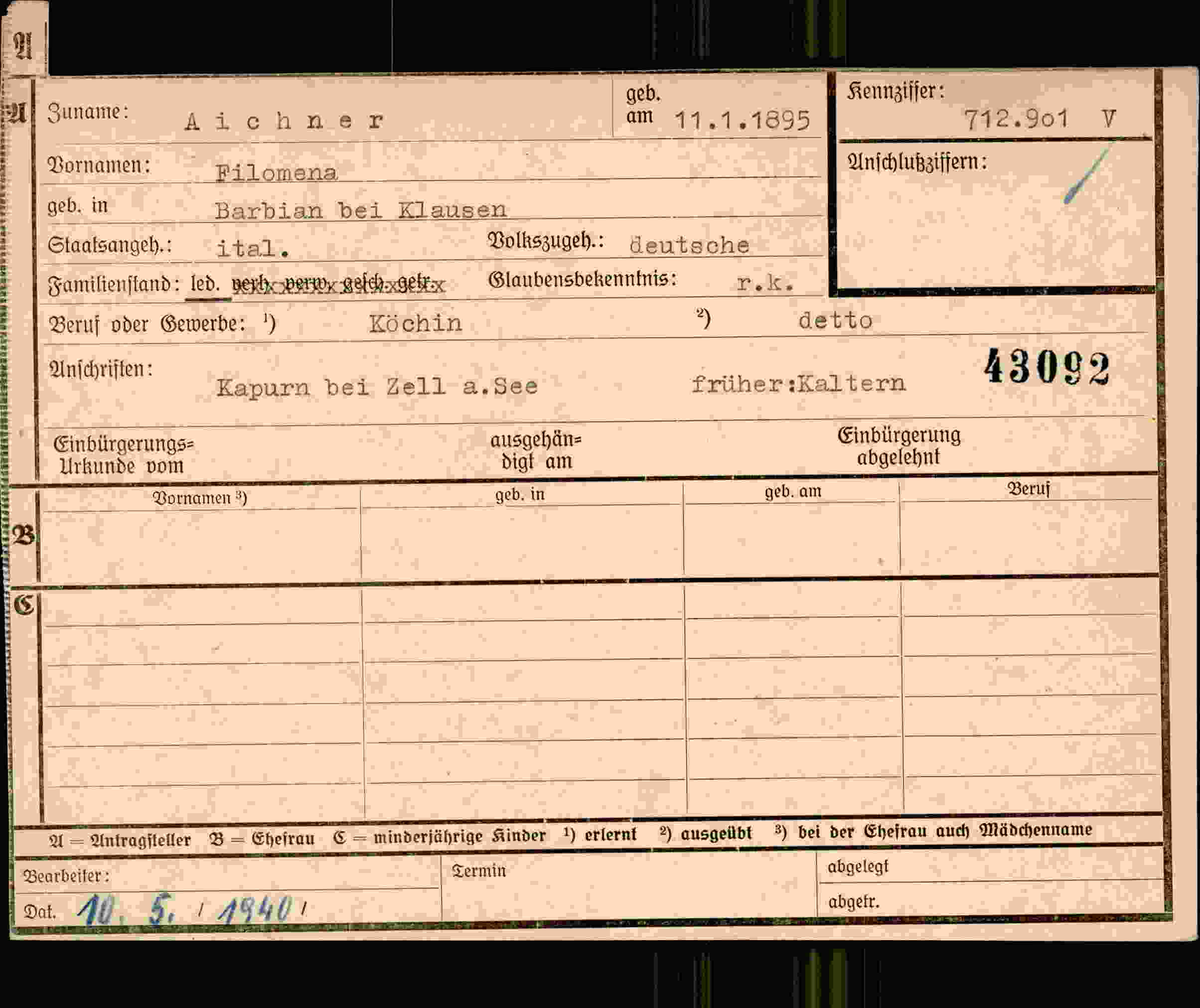 Dokument für Filomena Aichner