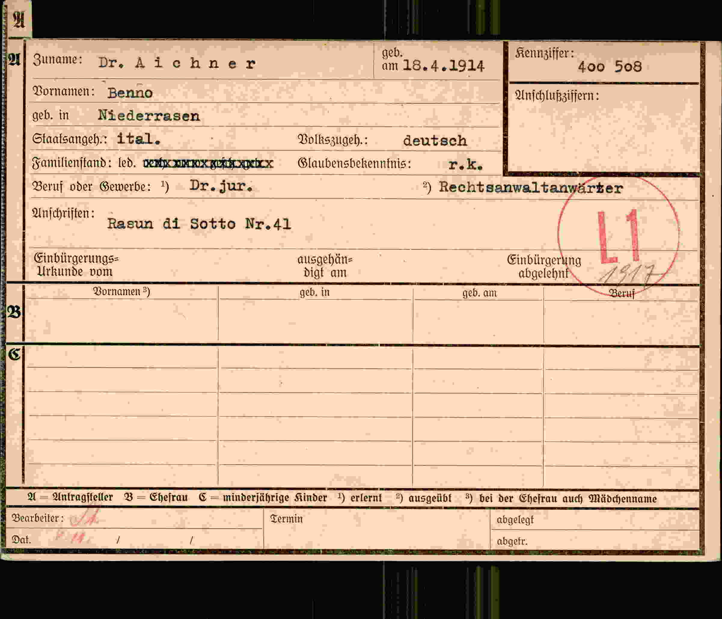 Dokument für Benno Aichner