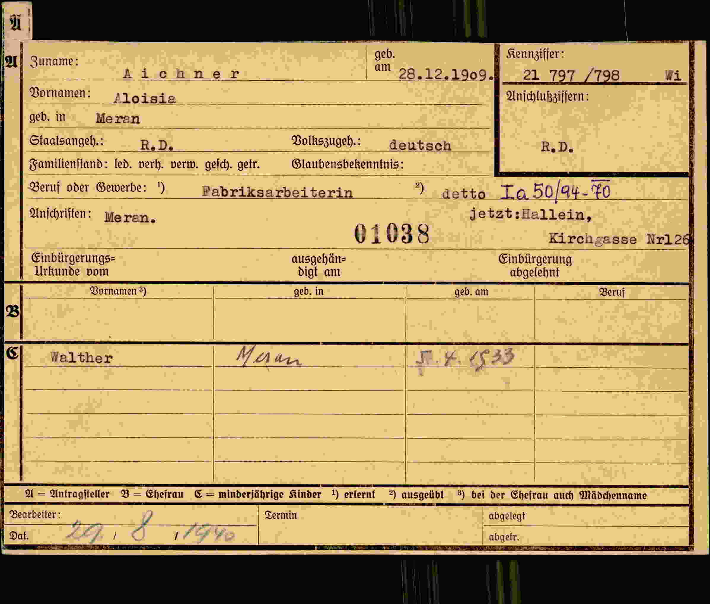 Dokument für Aloisia Aichner