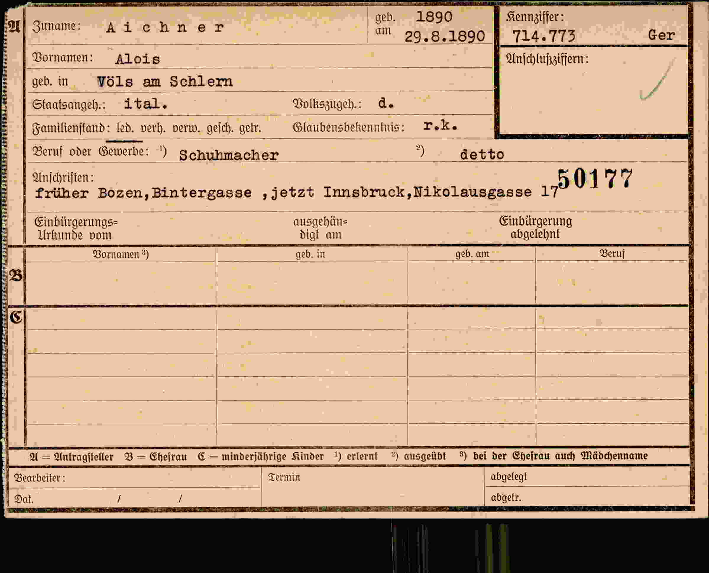 Dokument für Alois Aichner