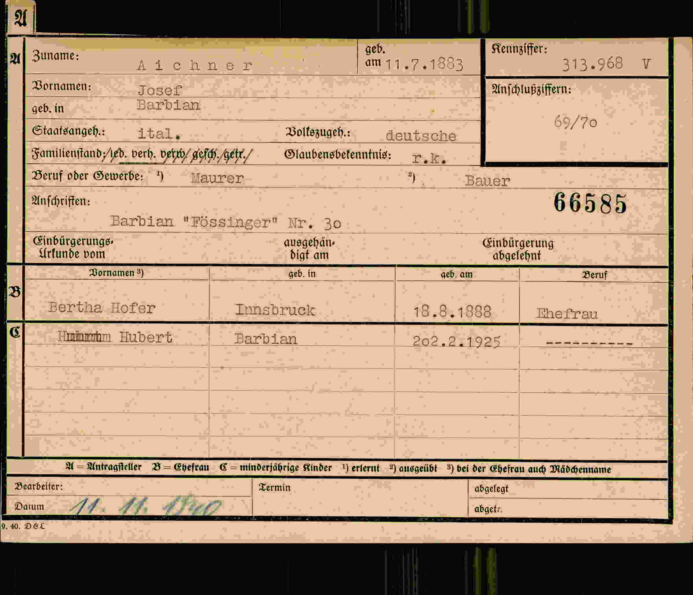 Dokument für Josef Aichner