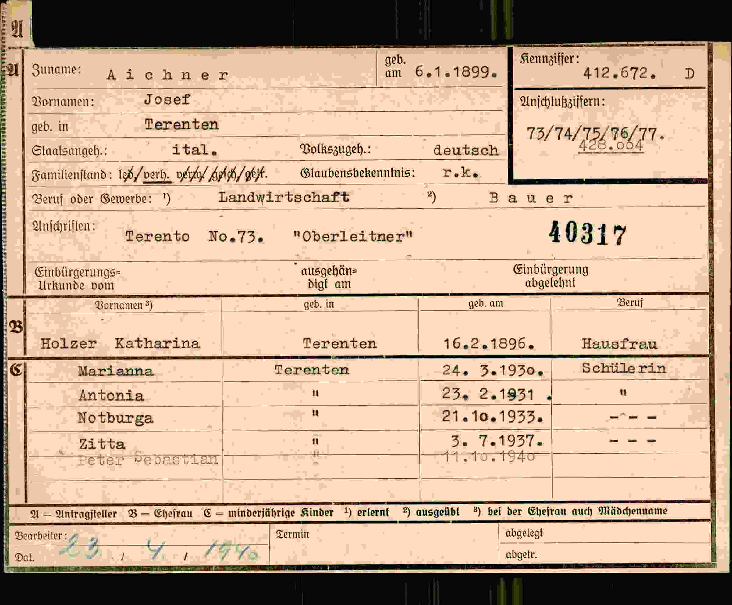 Dokument für Josef Aichner