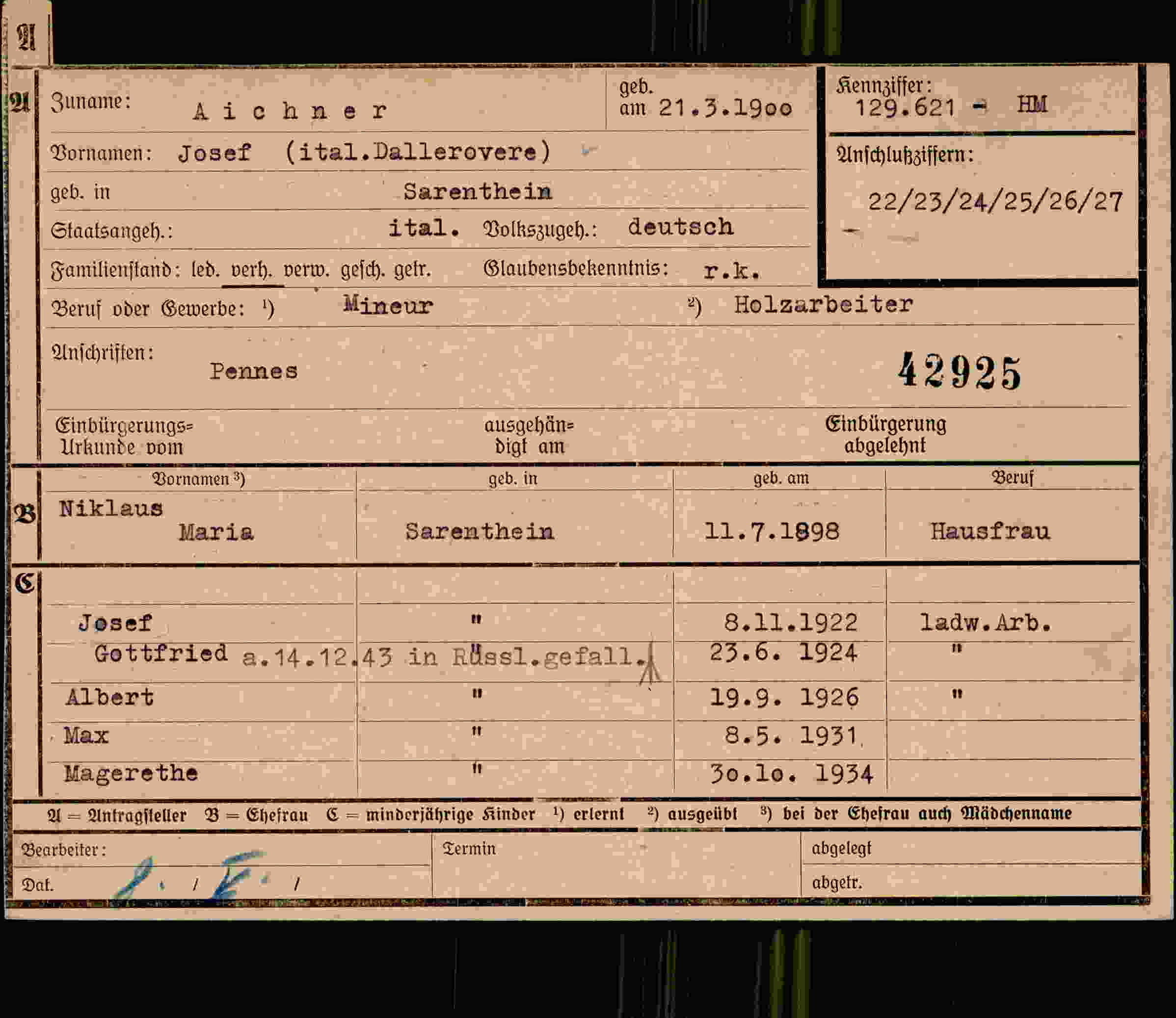 Dokument für Josef Aichner