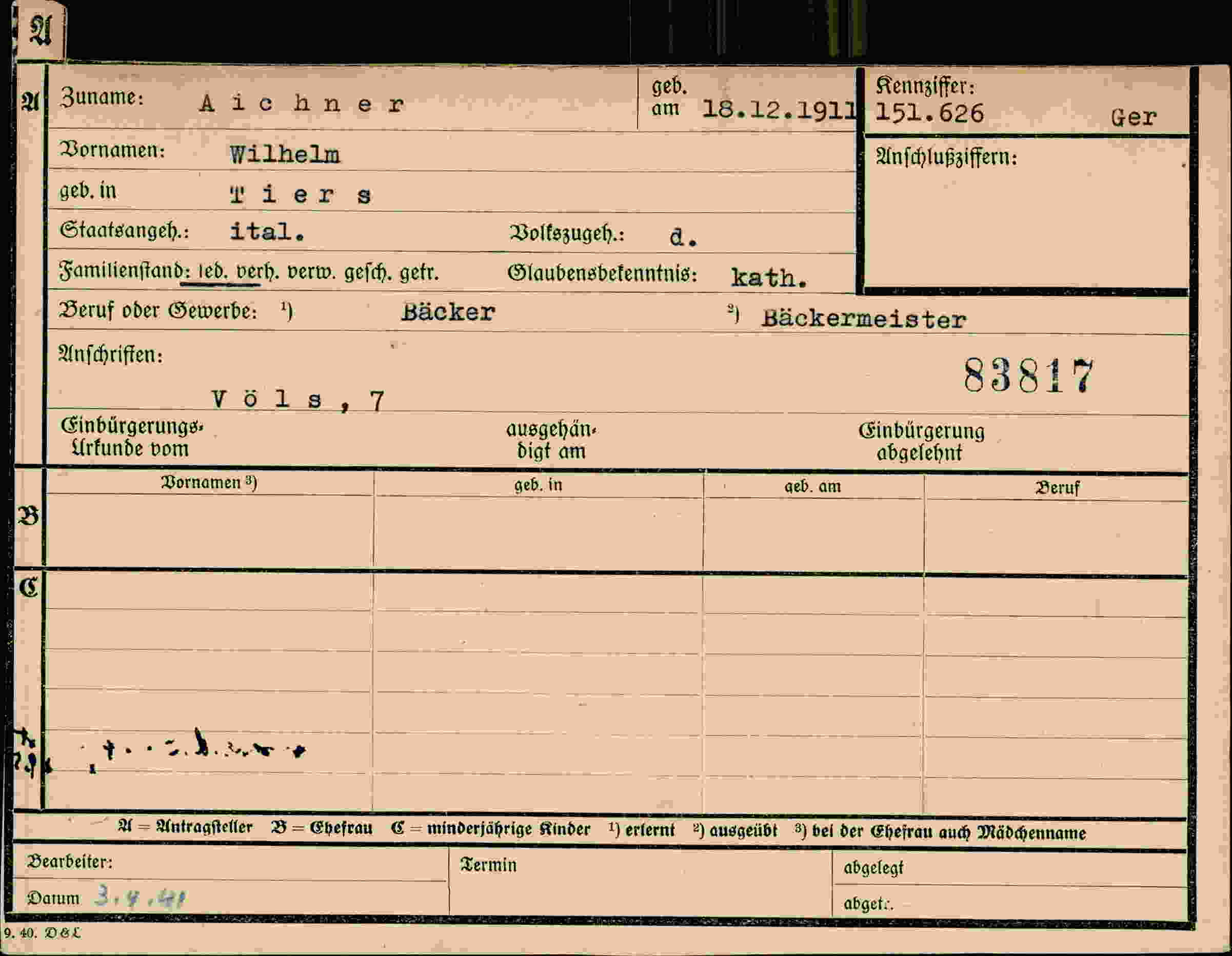Dokument für Wilhelm Aichner
