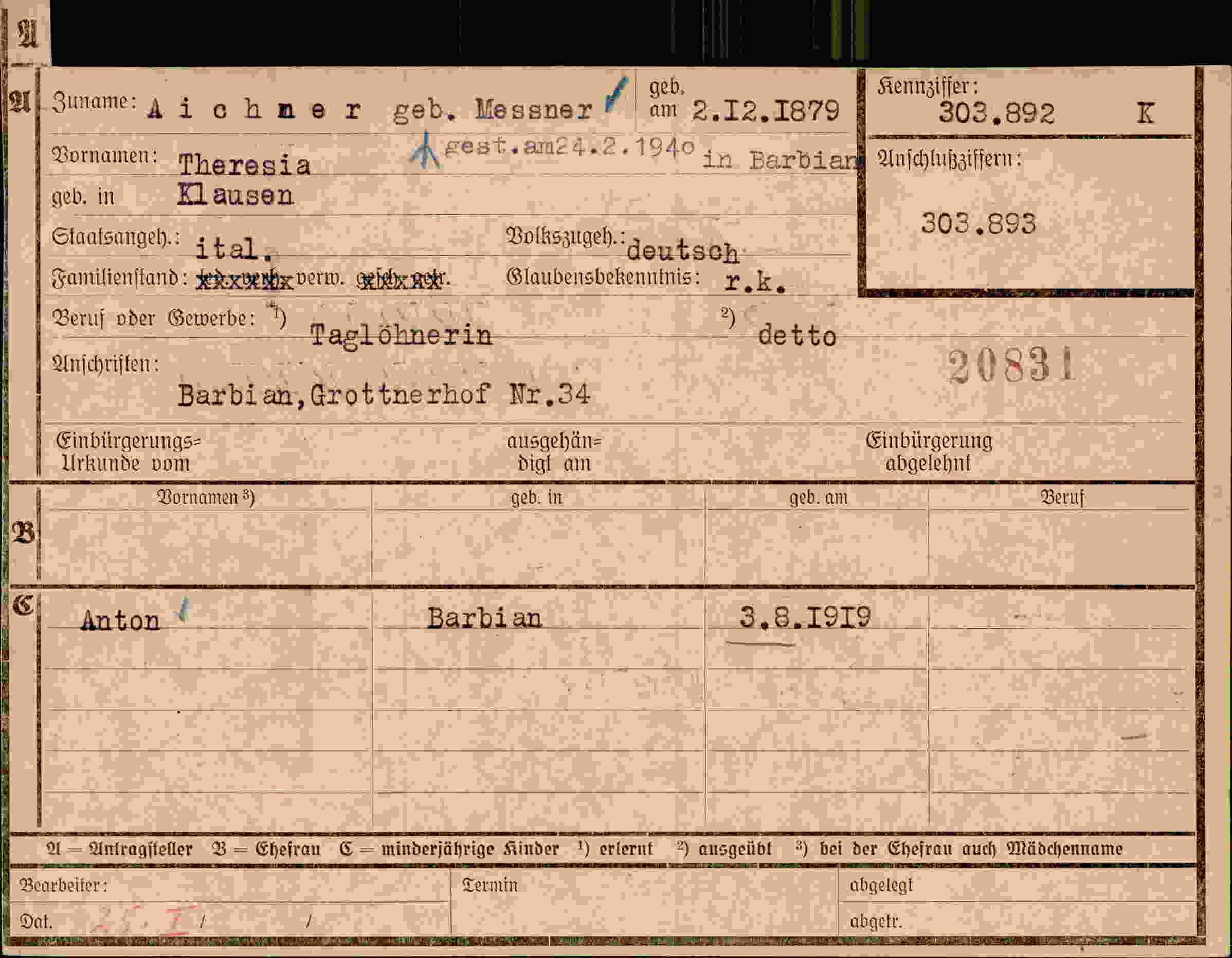 Dokument für Theresia Aichner