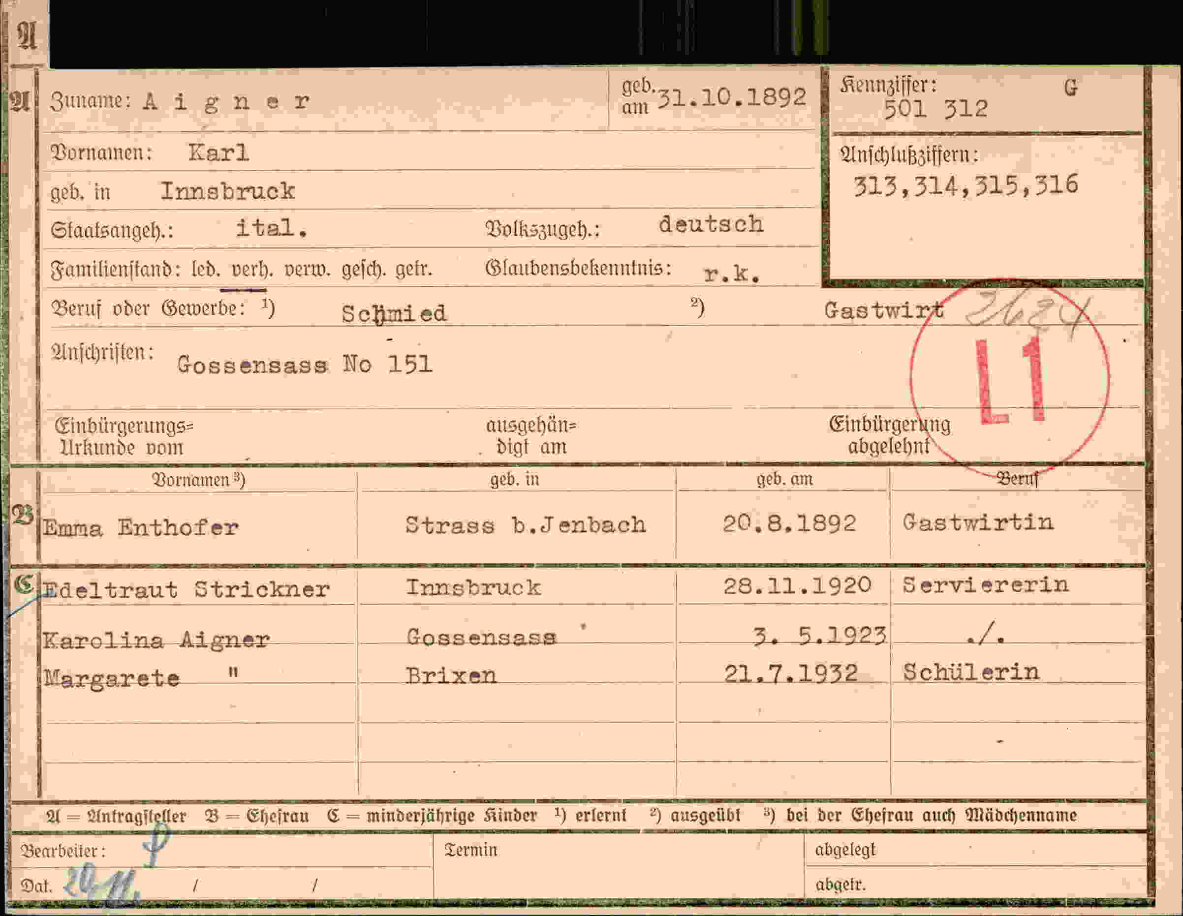 Dokument für Karl Aigner