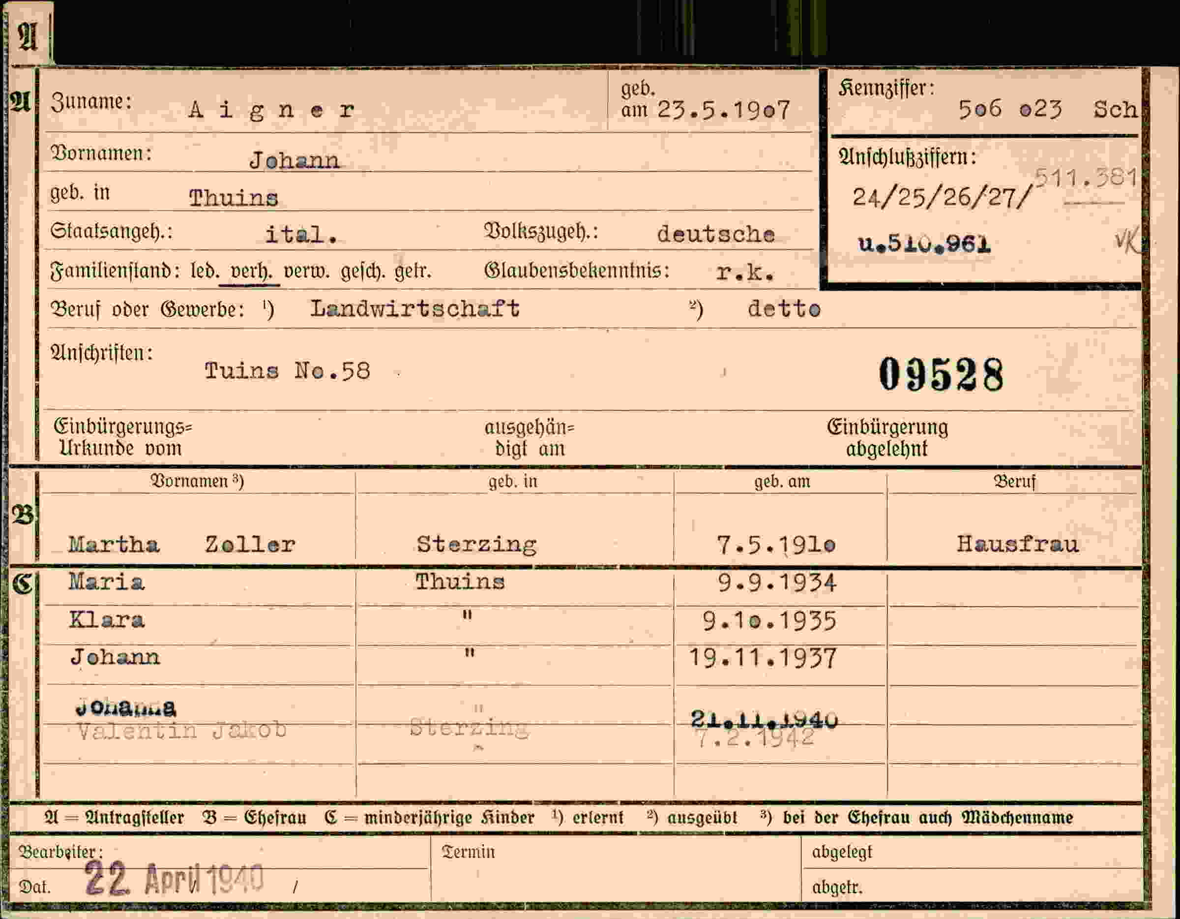 Vorderseite des Dokuments