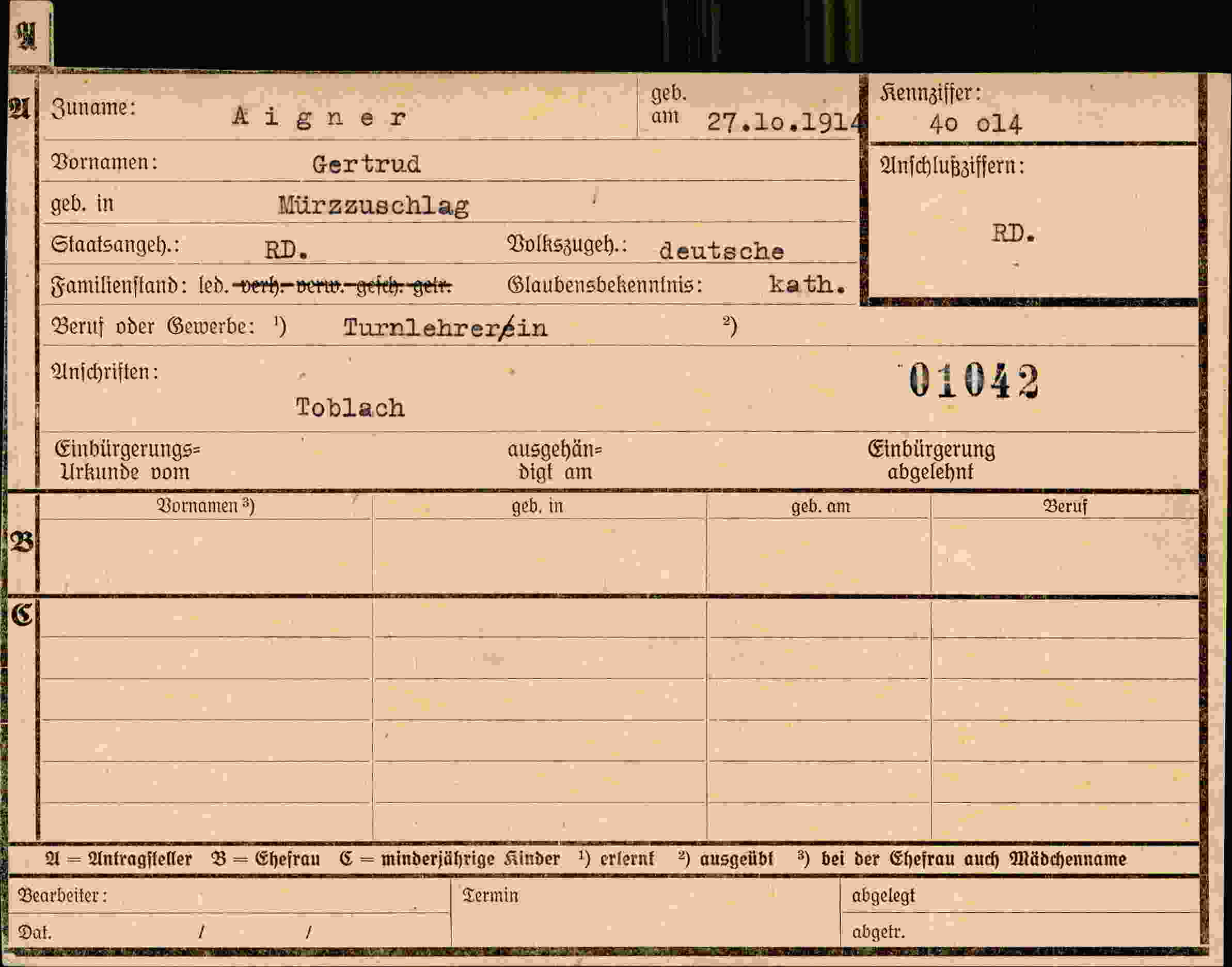 Dokument für Gertrud Aigner