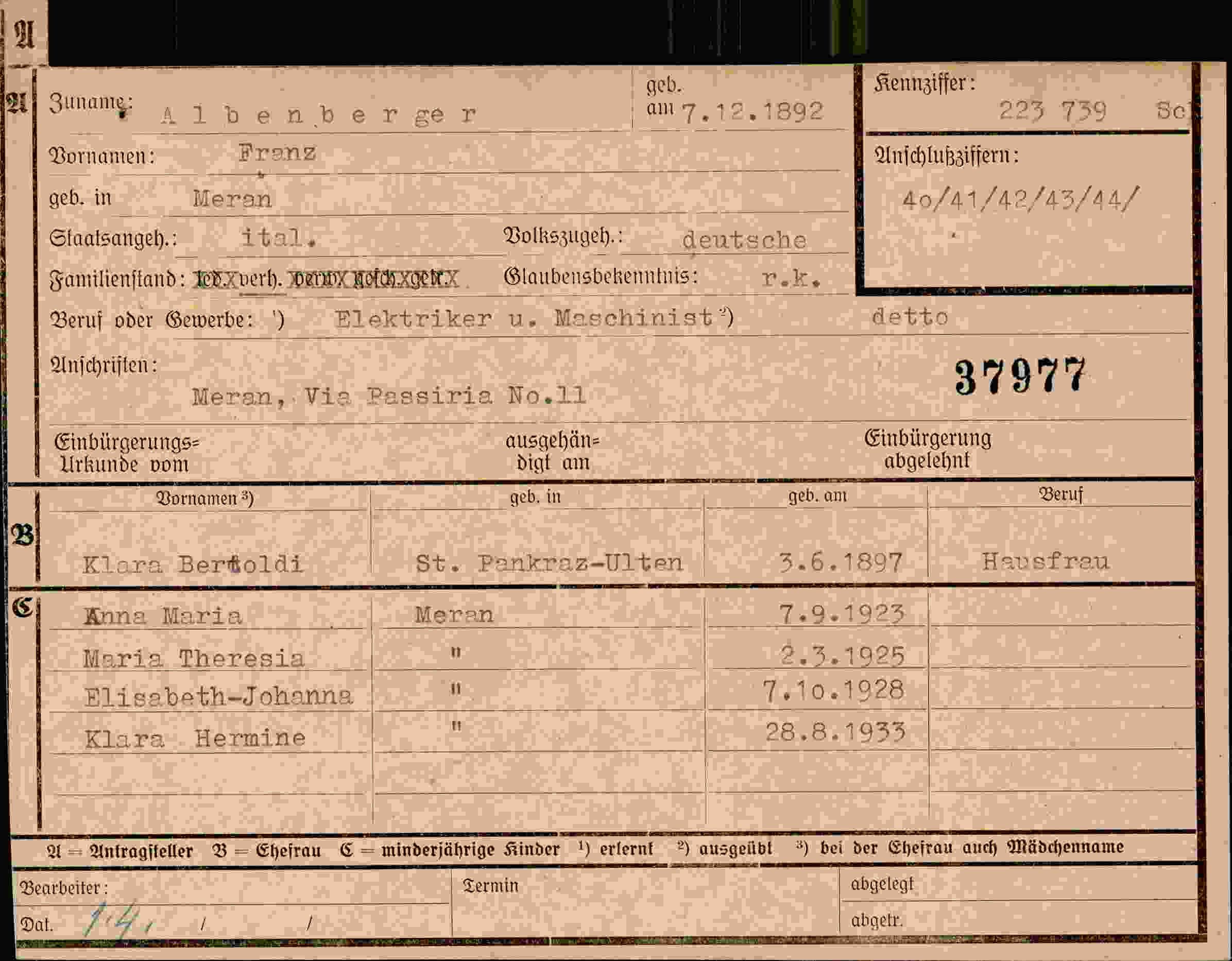 Dokument für Franz Albenberger