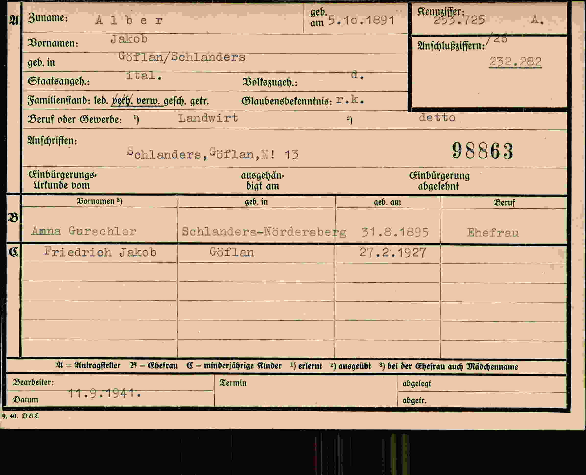 Dokument für Jakob Alber