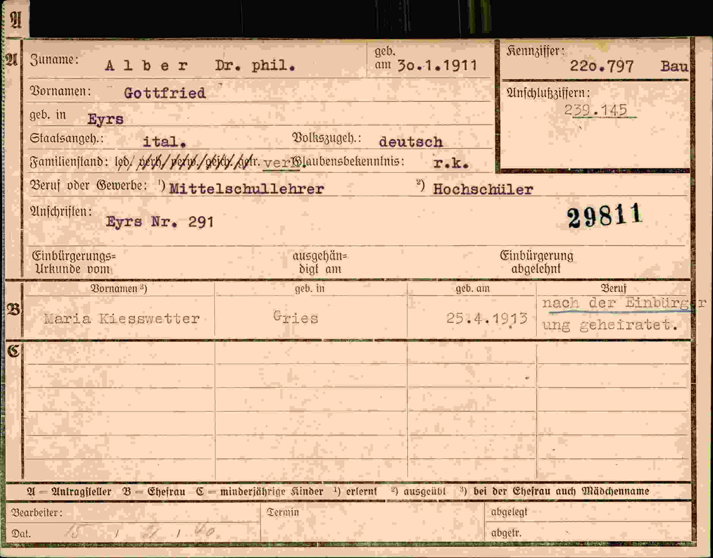 Dokument für Gottfried Alber
