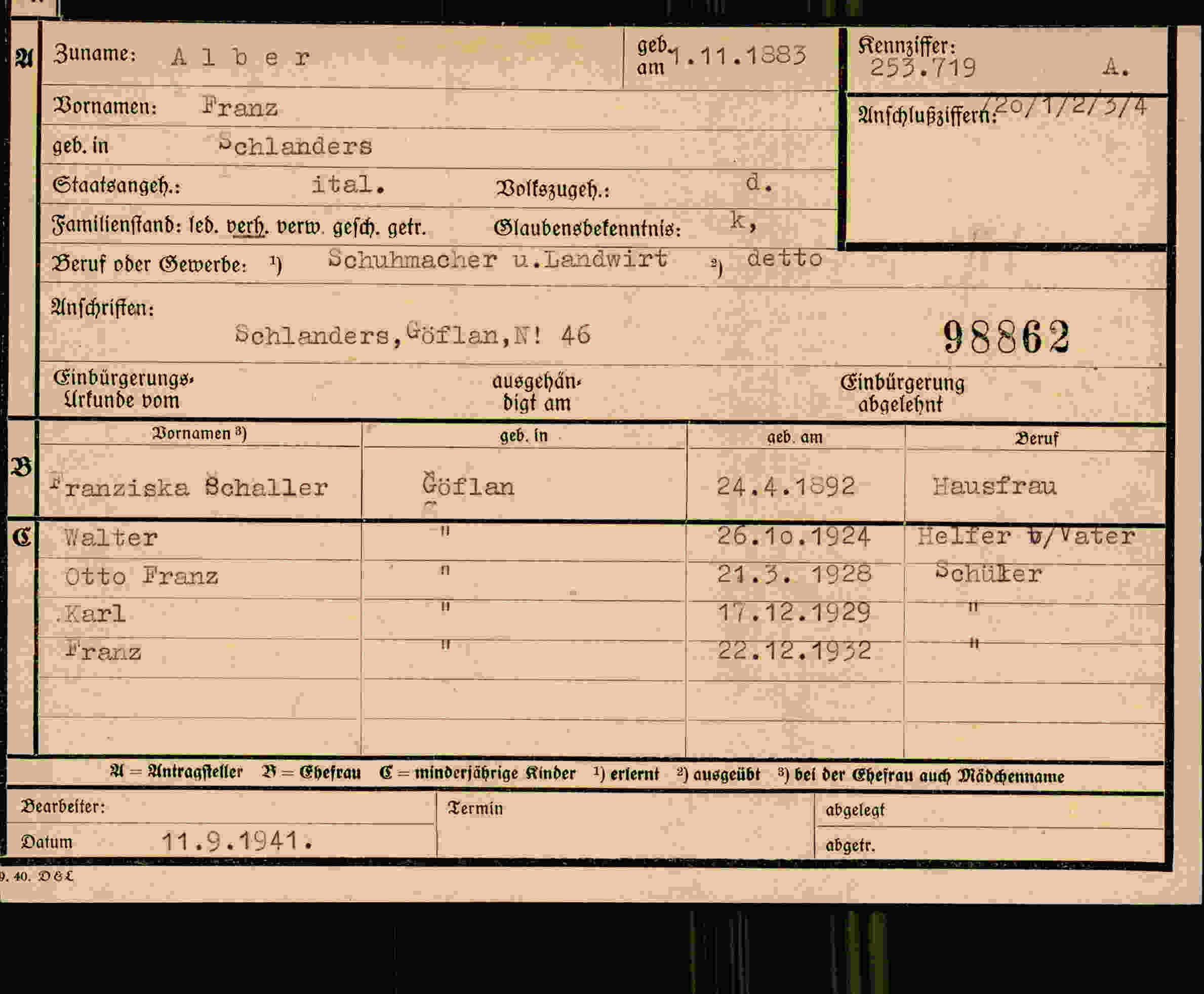 Dokument für Franz Alber