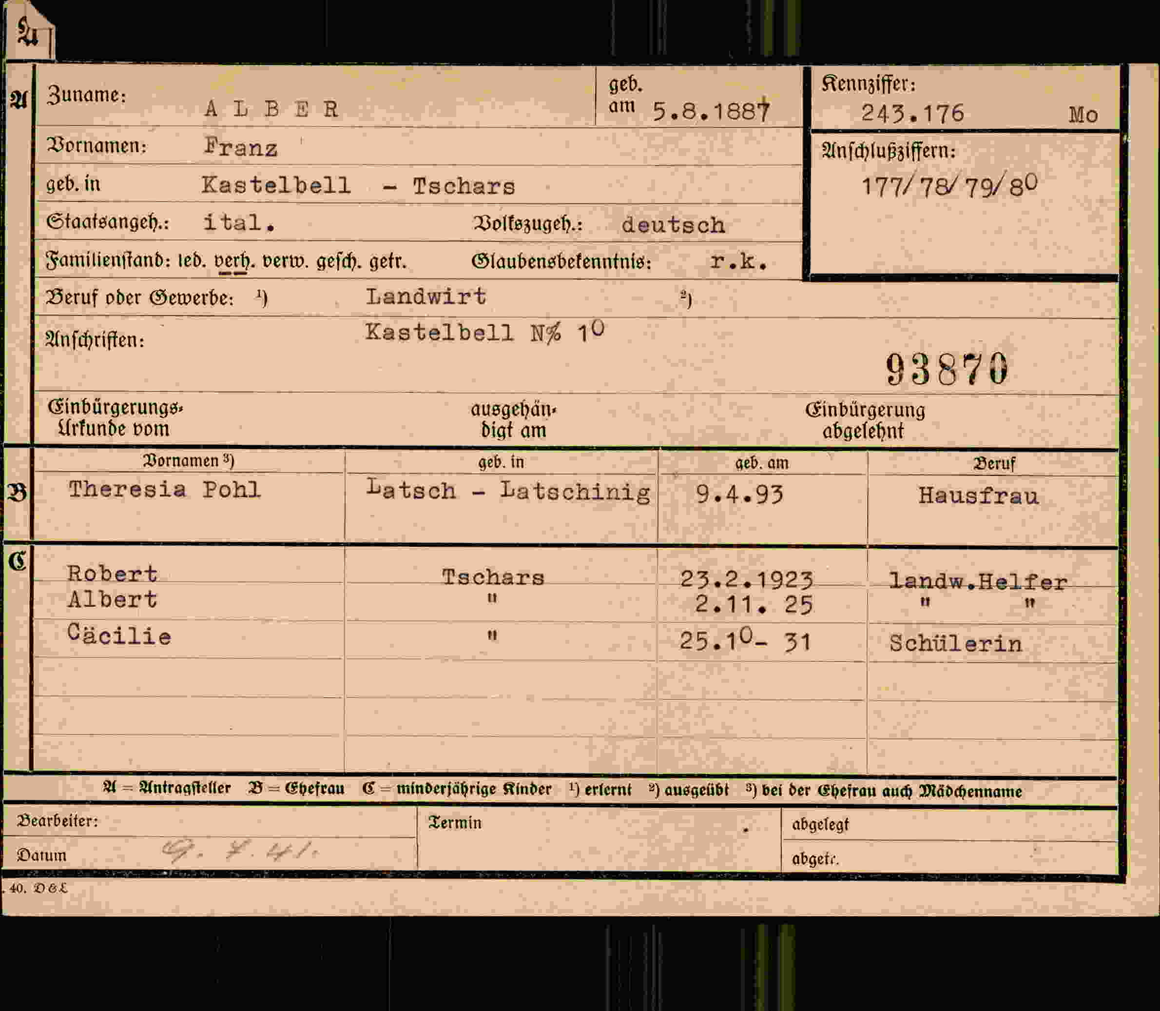 Dokument für Franz Alber