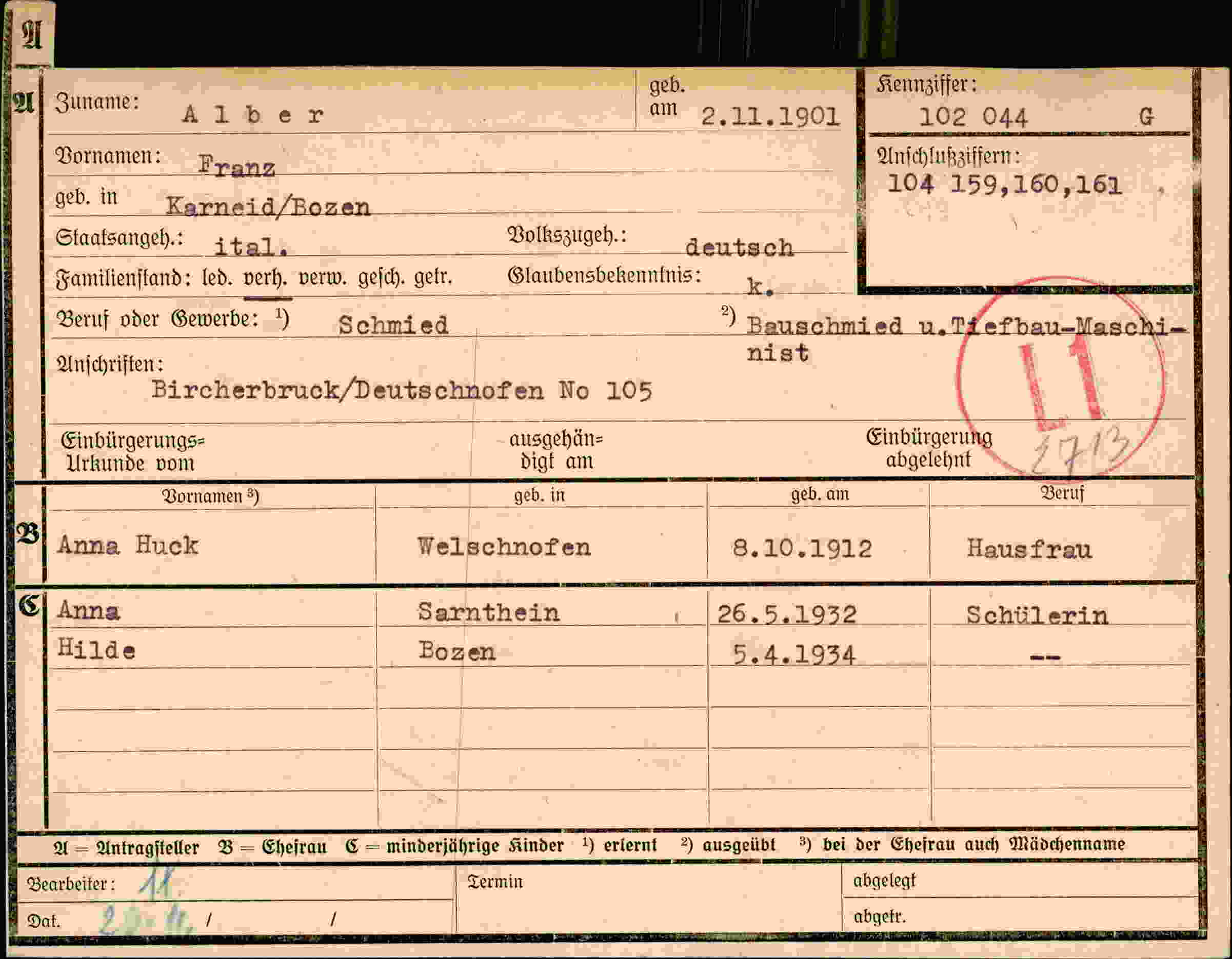 Dokument für Franz Alber