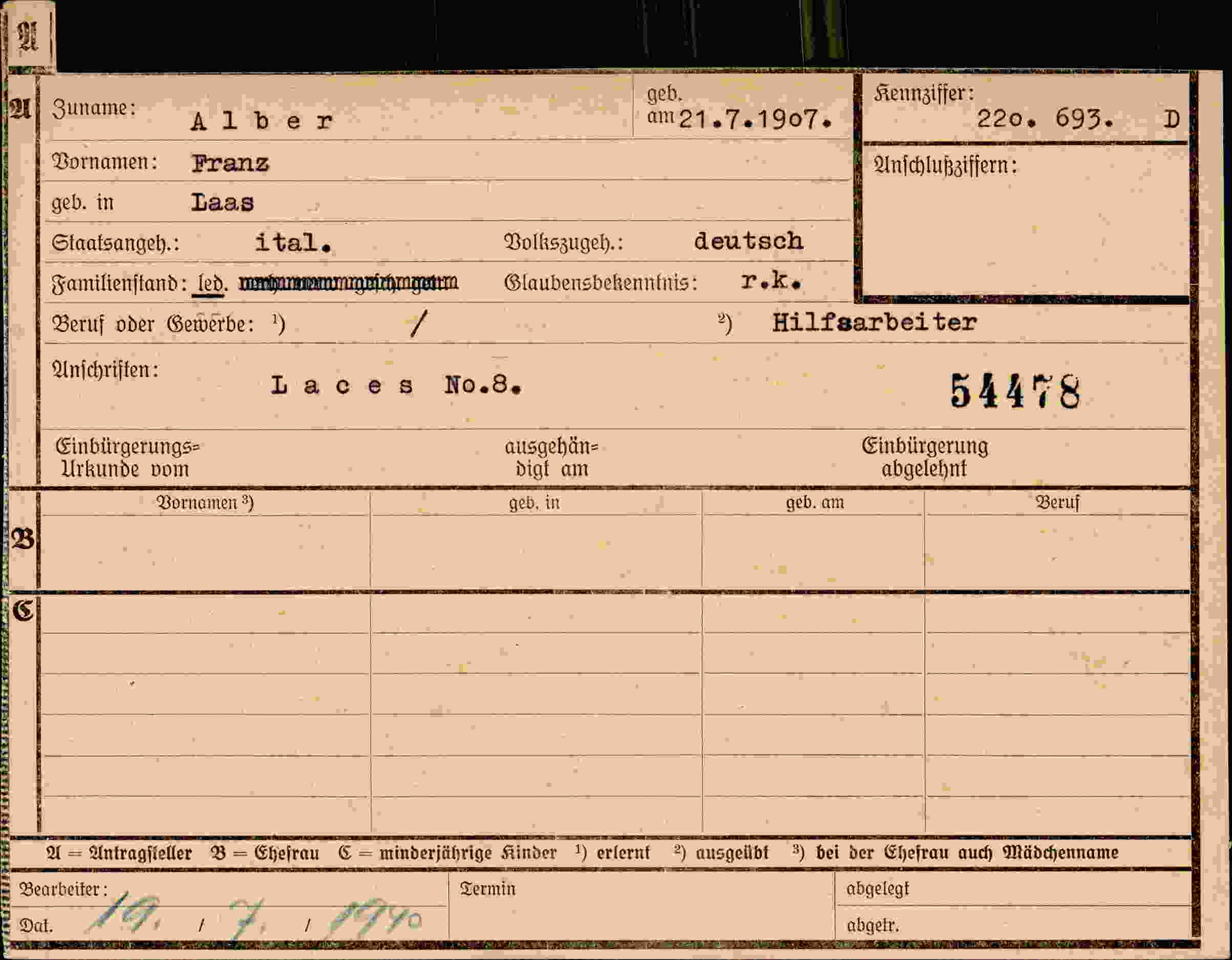 Dokument für Franz Alber