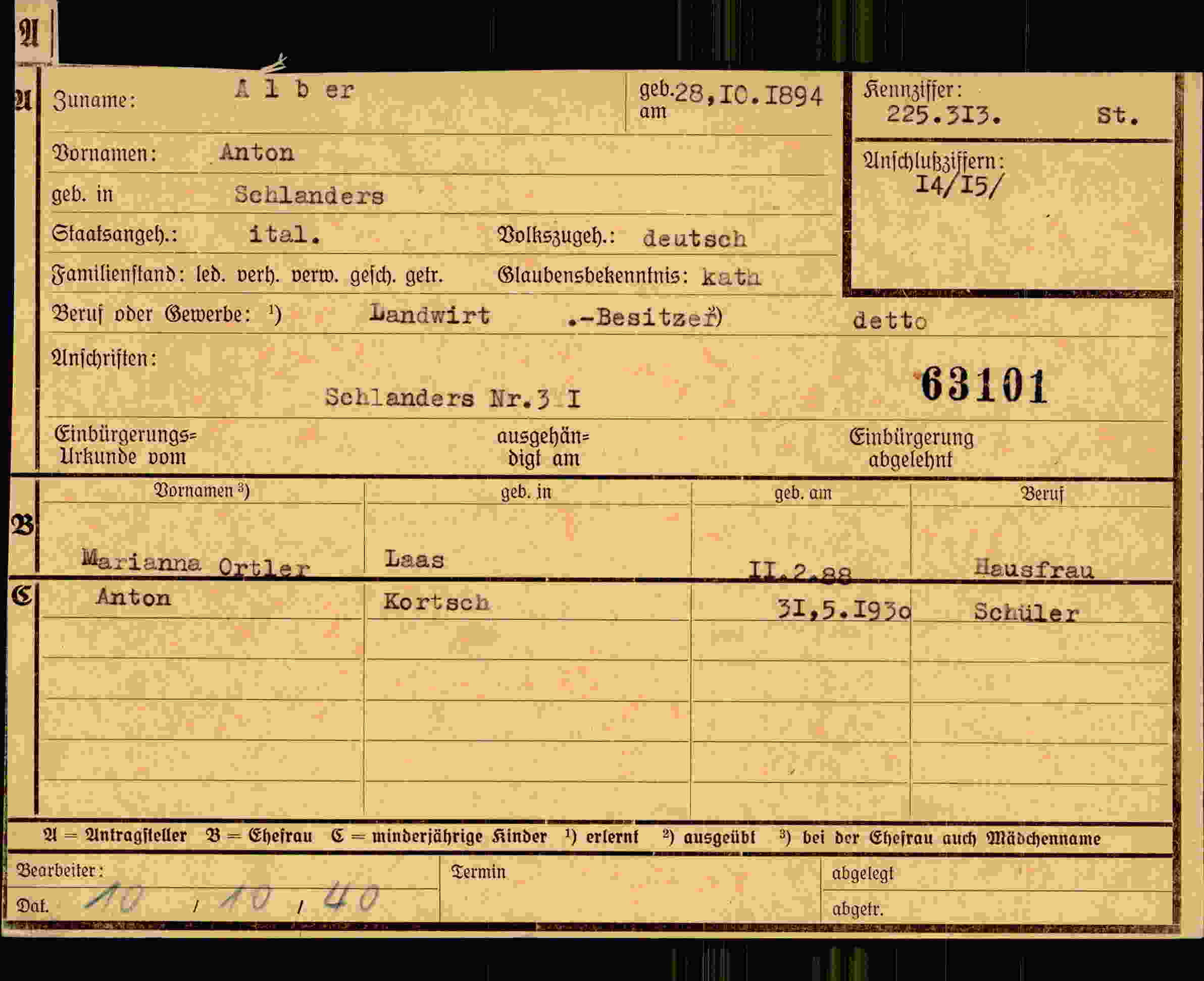 Dokument für Anton Alber