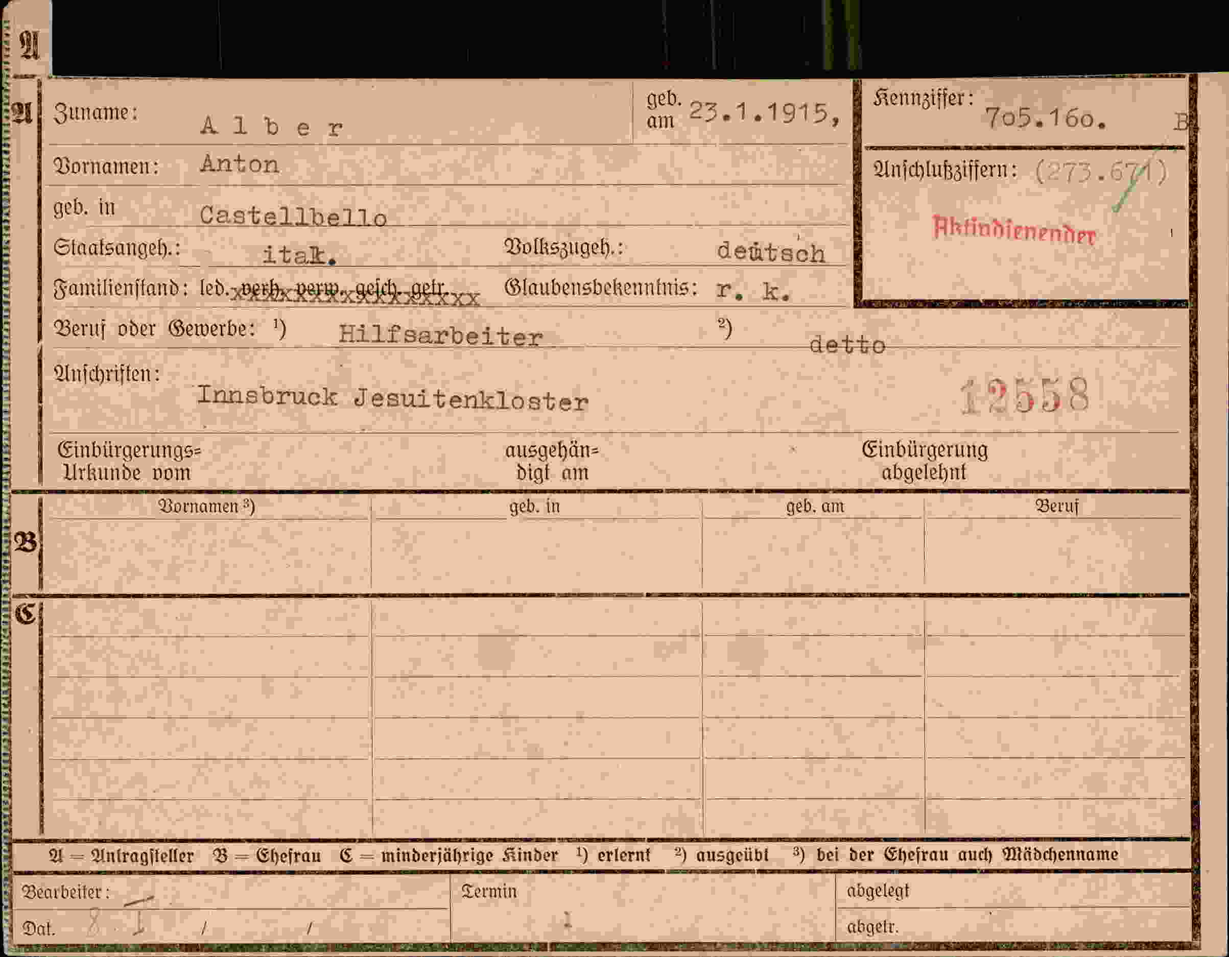 Dokument für Anton Alber