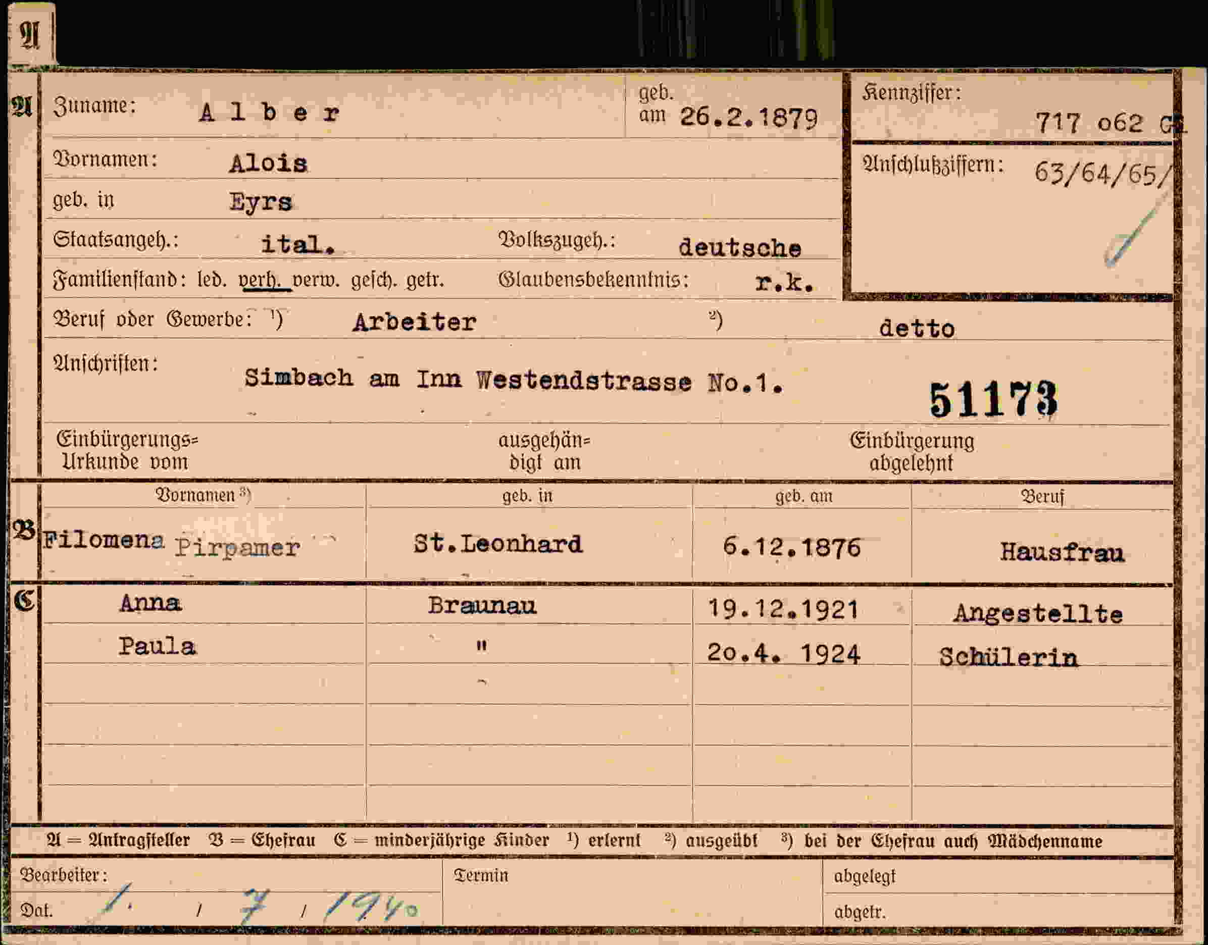 Dokument für Alois Alber