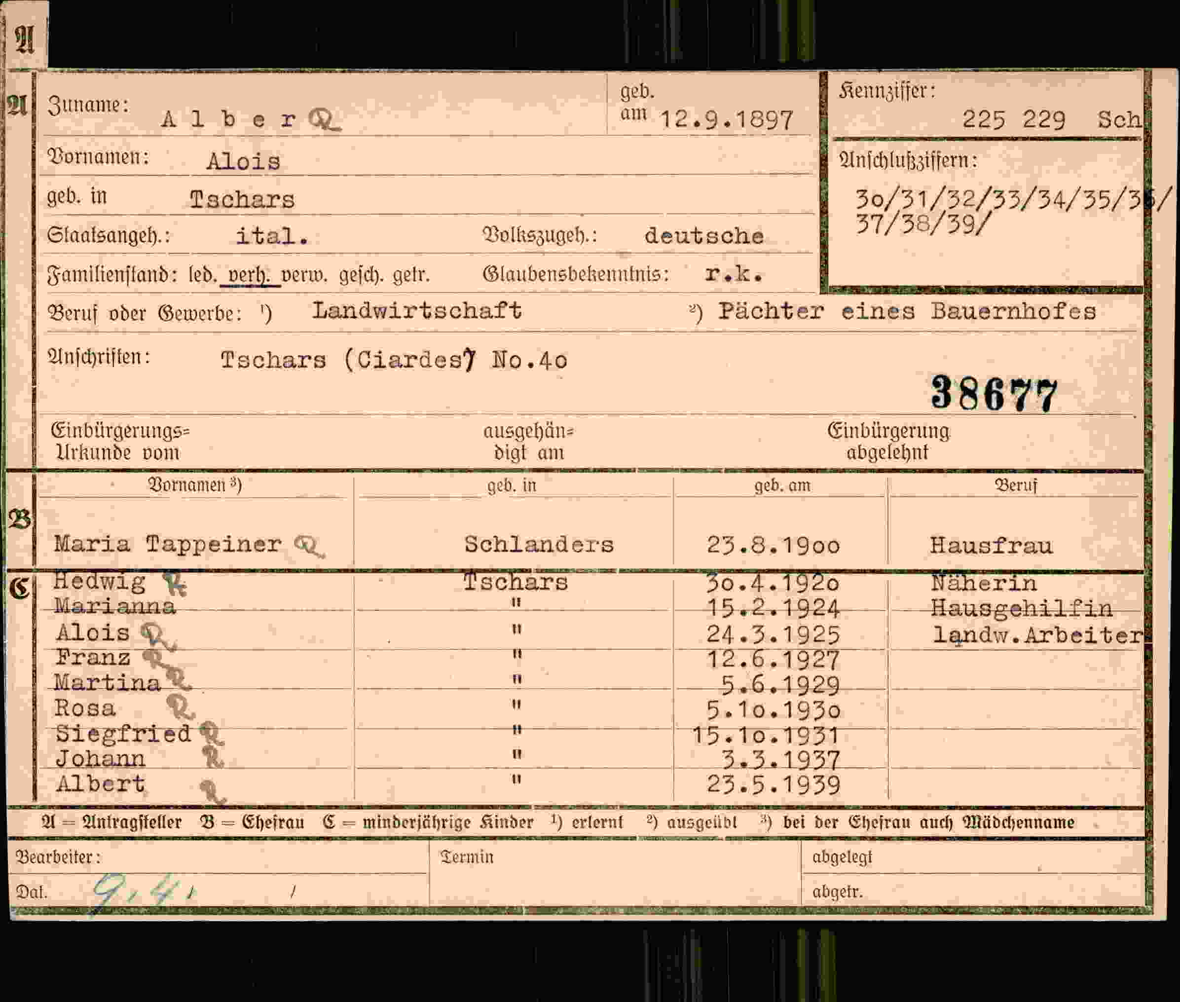 Dokument für Alois Alber