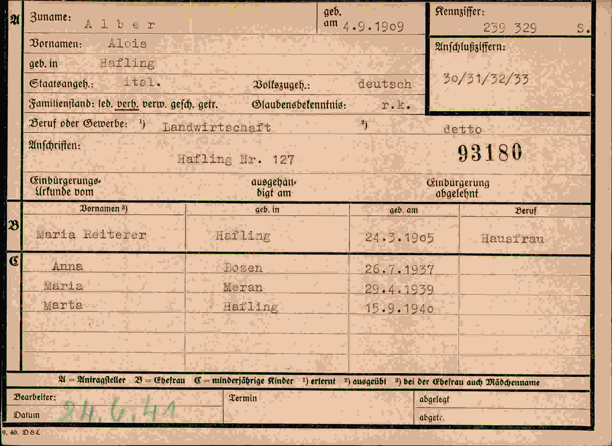 Dokument für Alois Alber