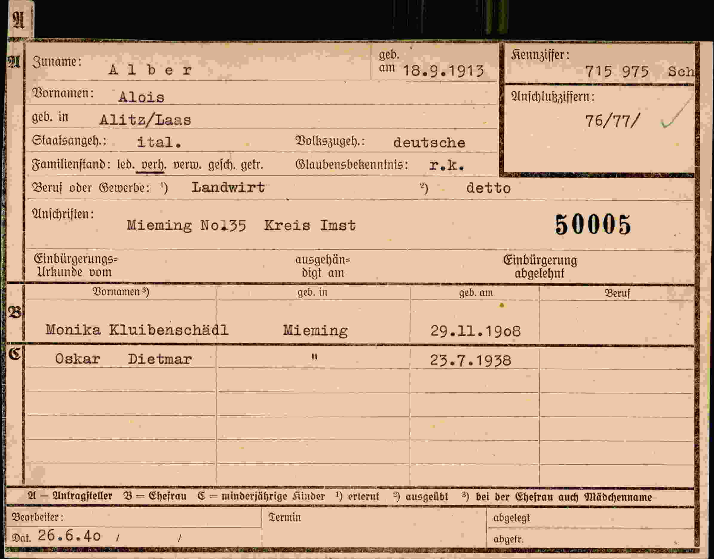 Dokument für Alois Alber