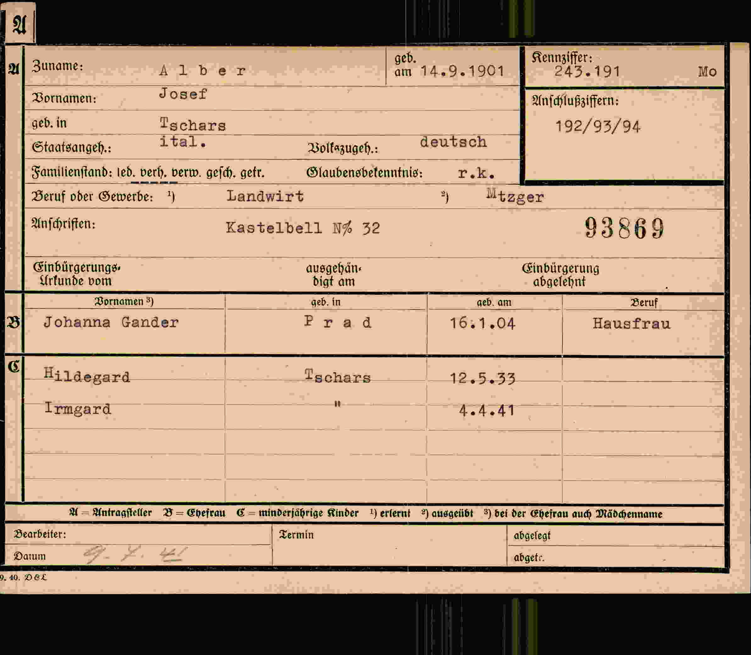 Dokument für Josef Alber