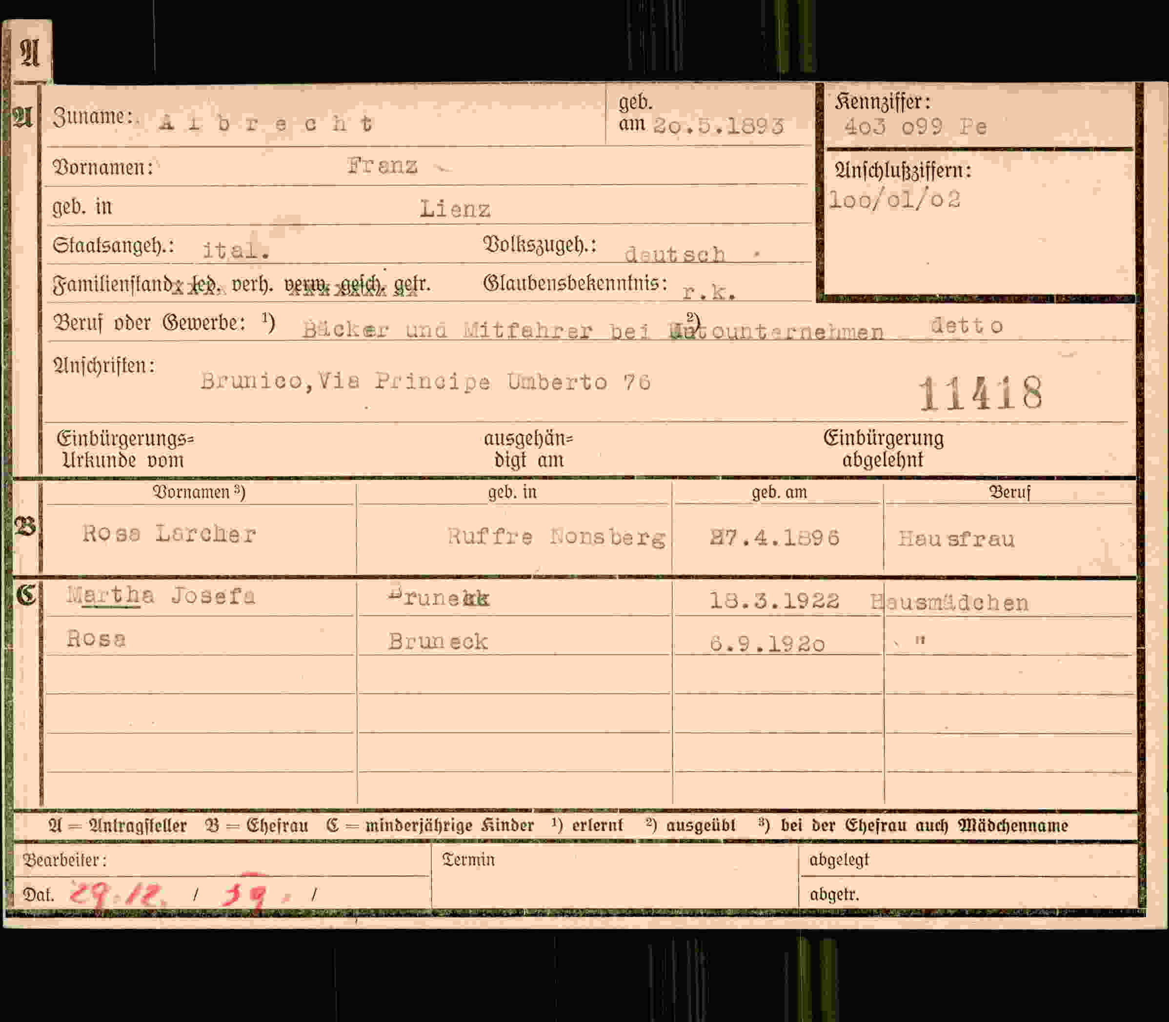 Dokument für Franz Albrecht