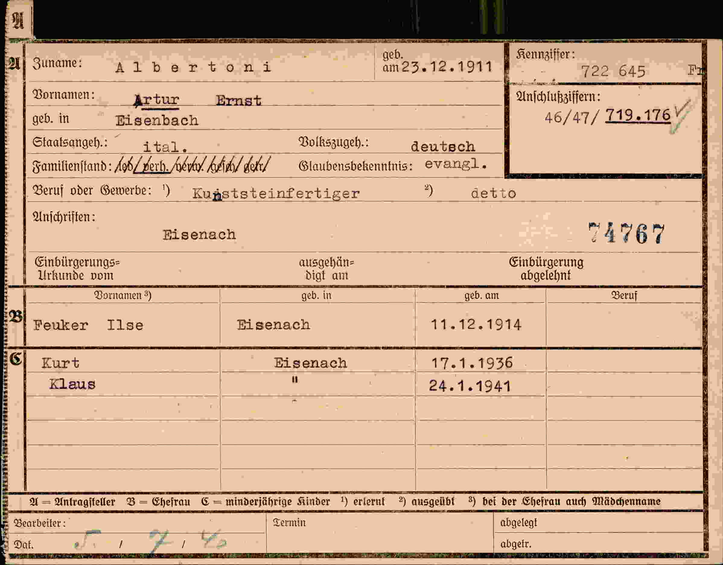 Dokument für Artur Ernst Albertoni