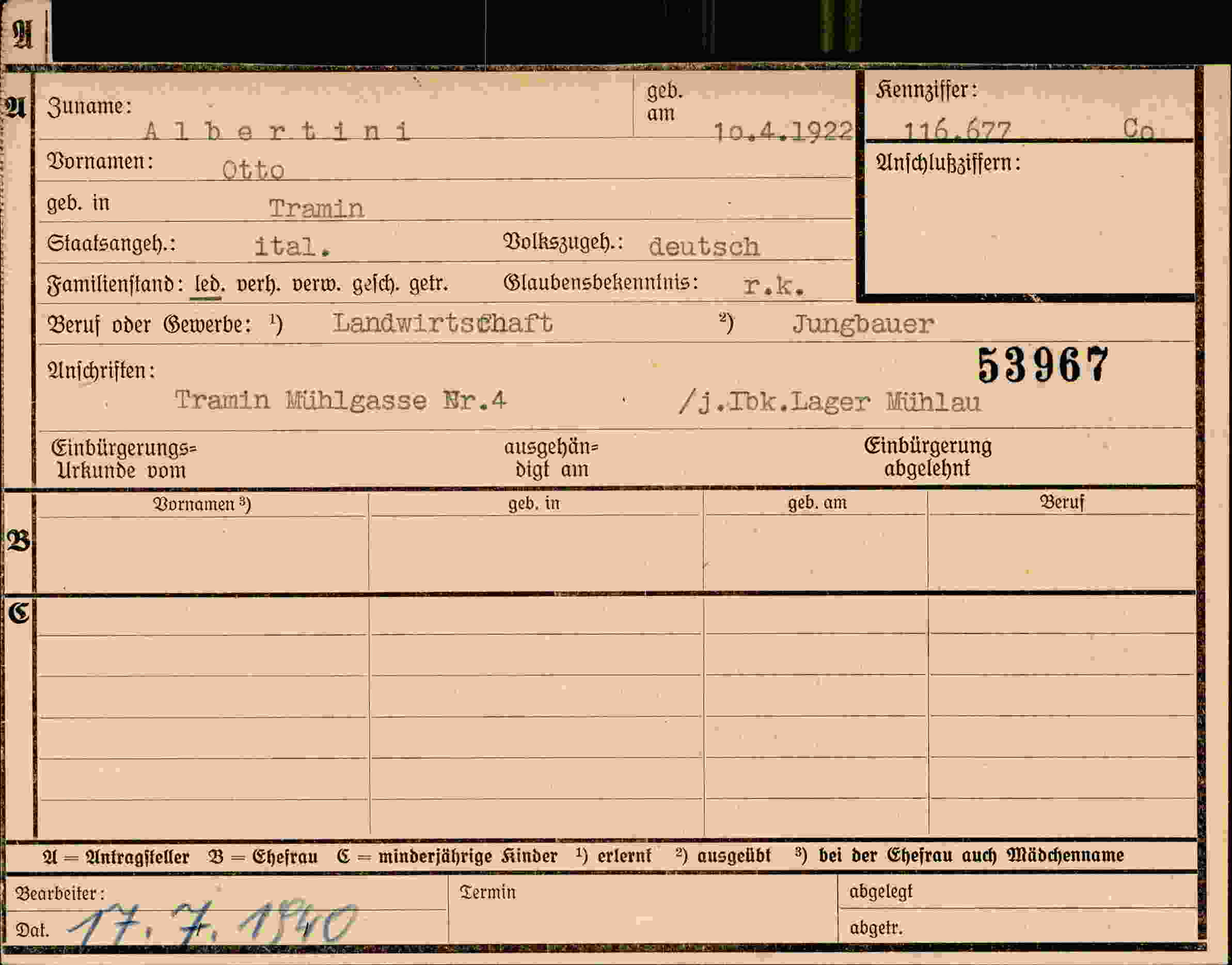 Dokument für Otto Albertini