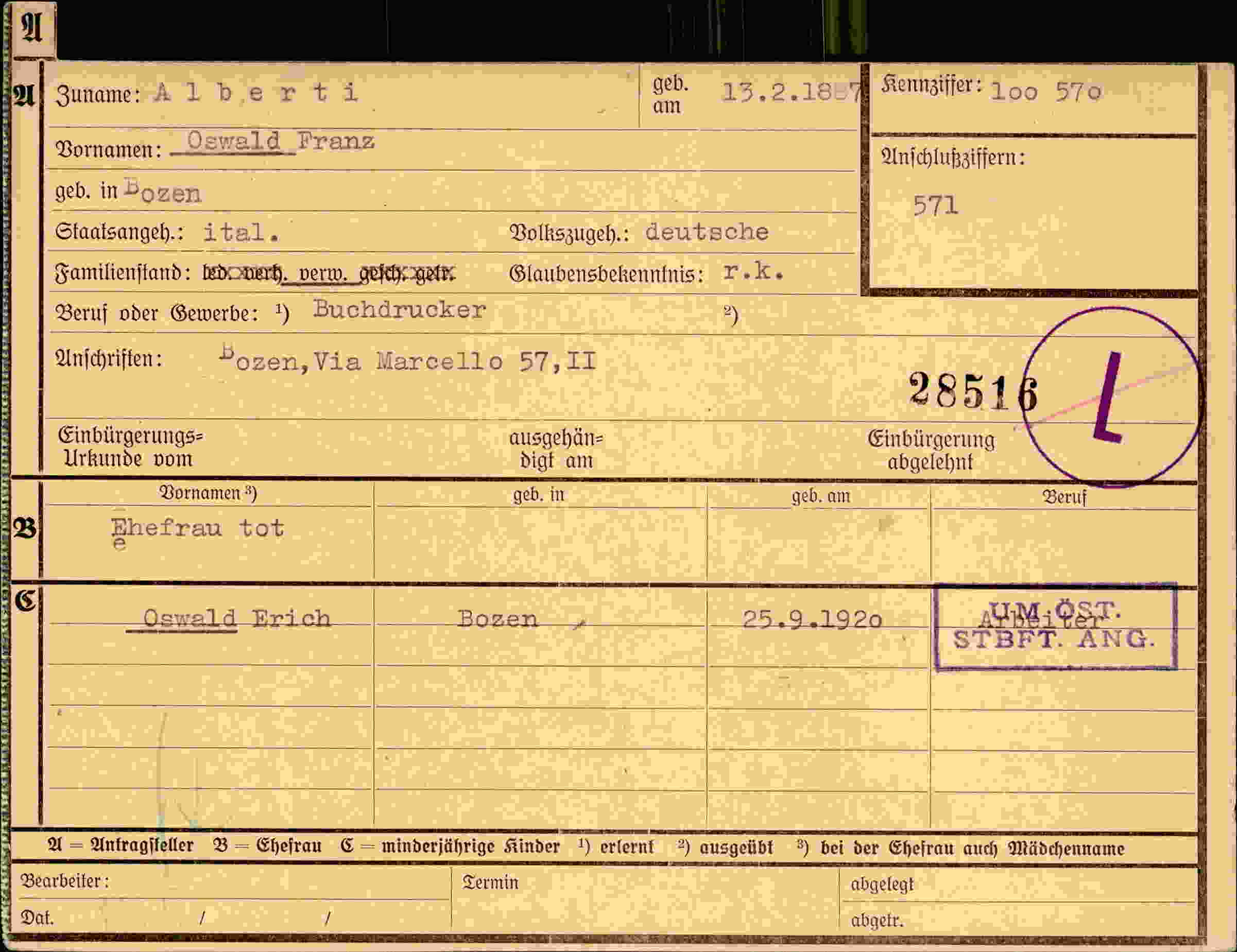 Dokument für Oswald Franz Alberti