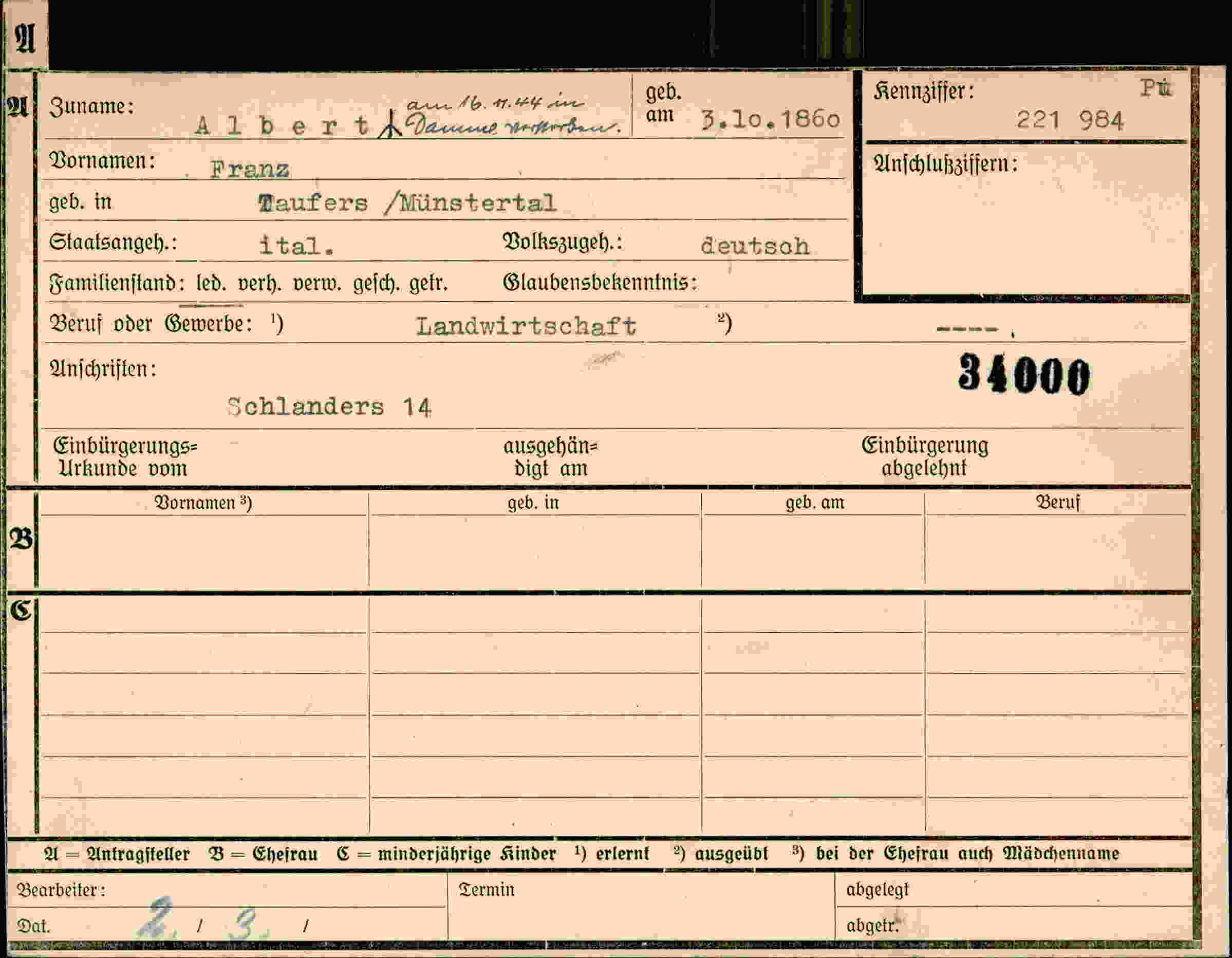 Dokument für Franz Albert