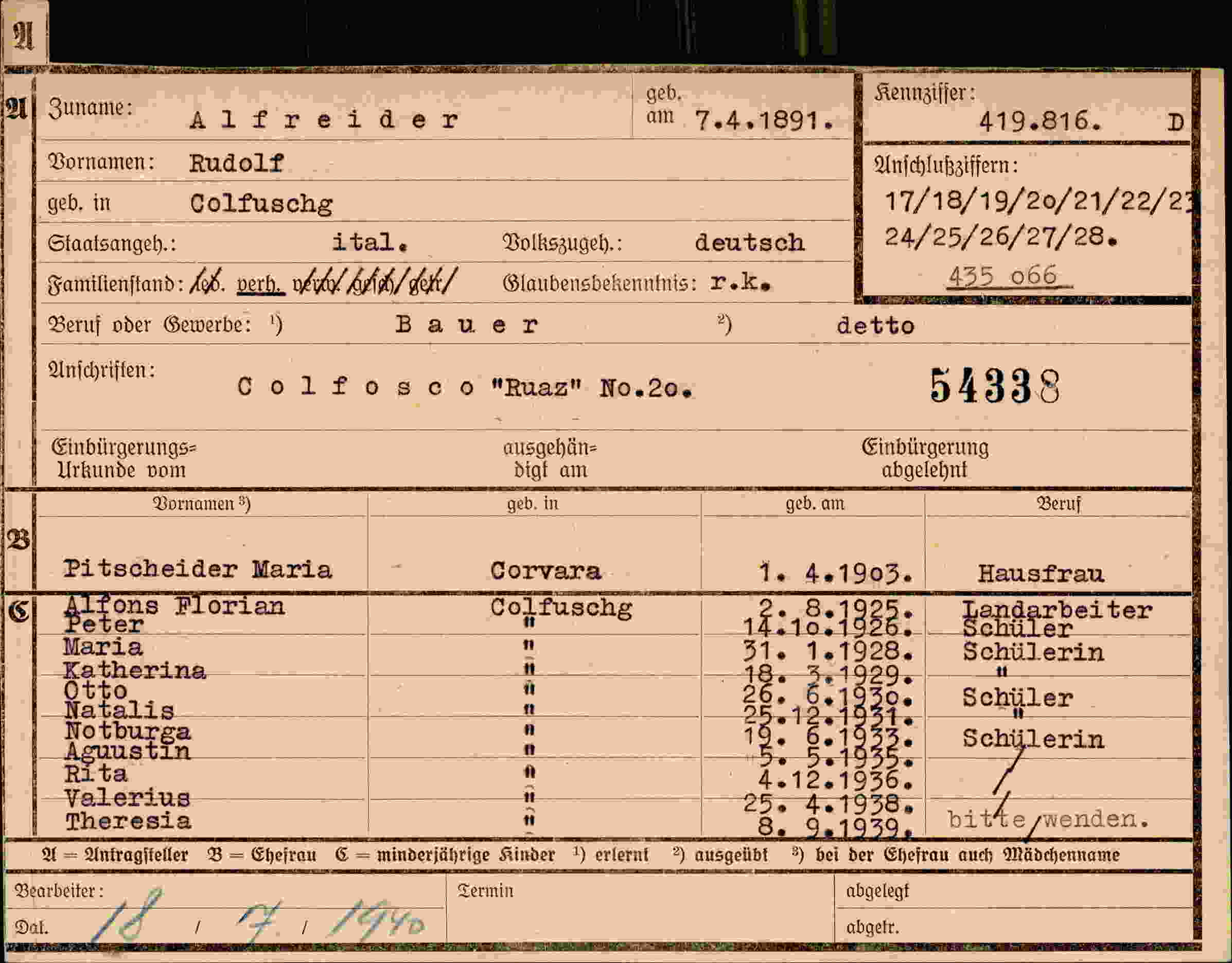 Dokument für Rudolf Alfreider