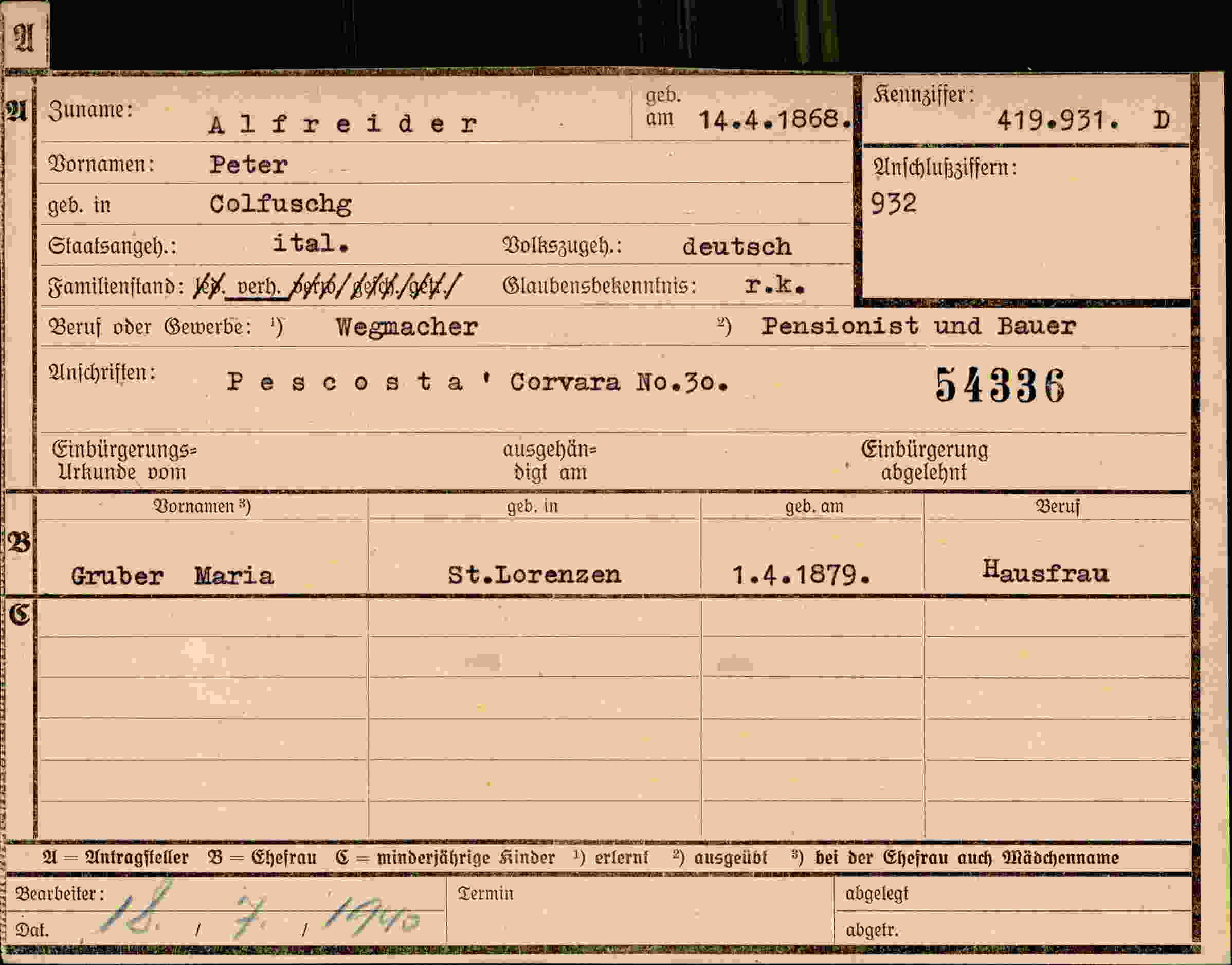 Dokument für Peter Alfreider