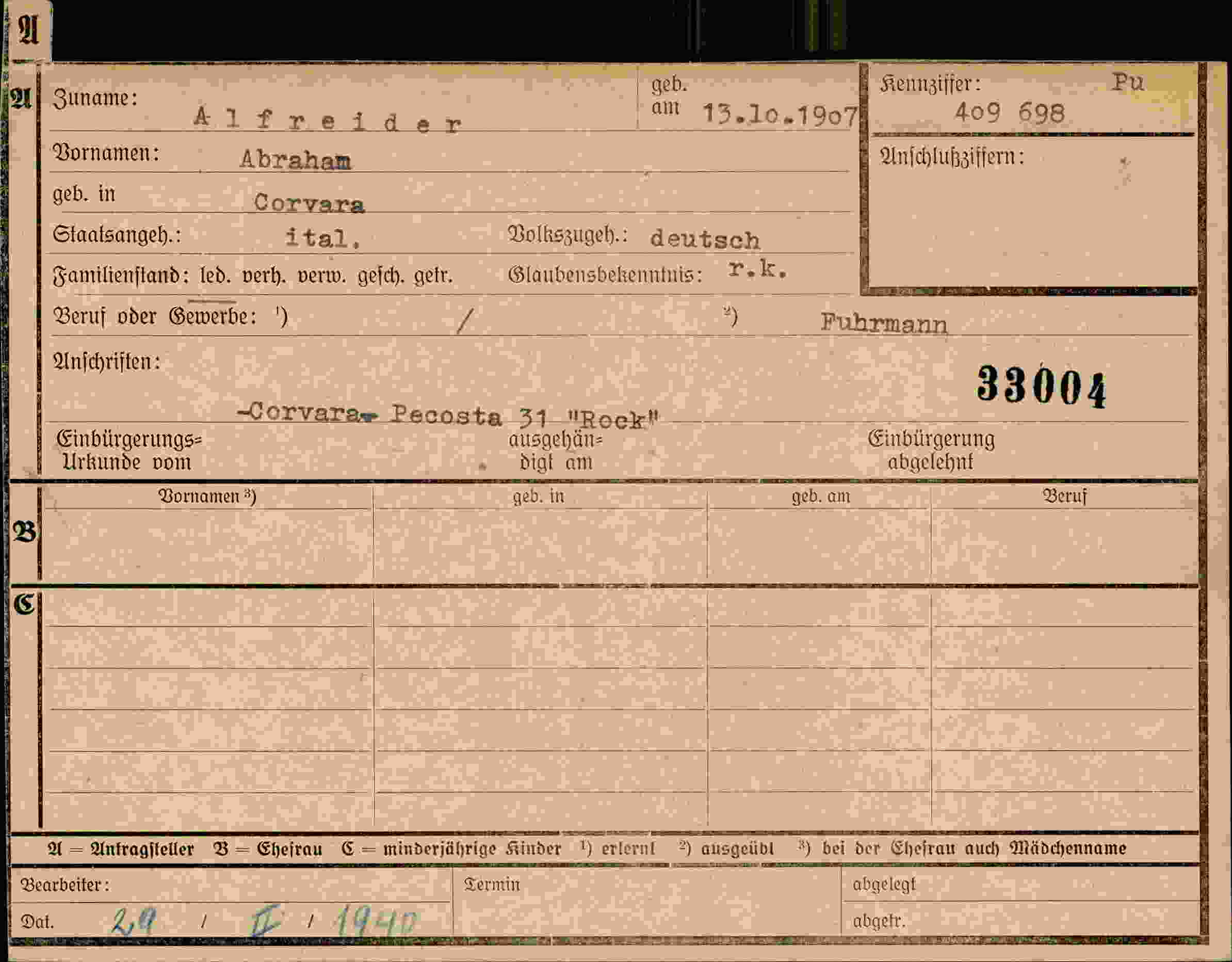 Dokument für Abraham Alfreider