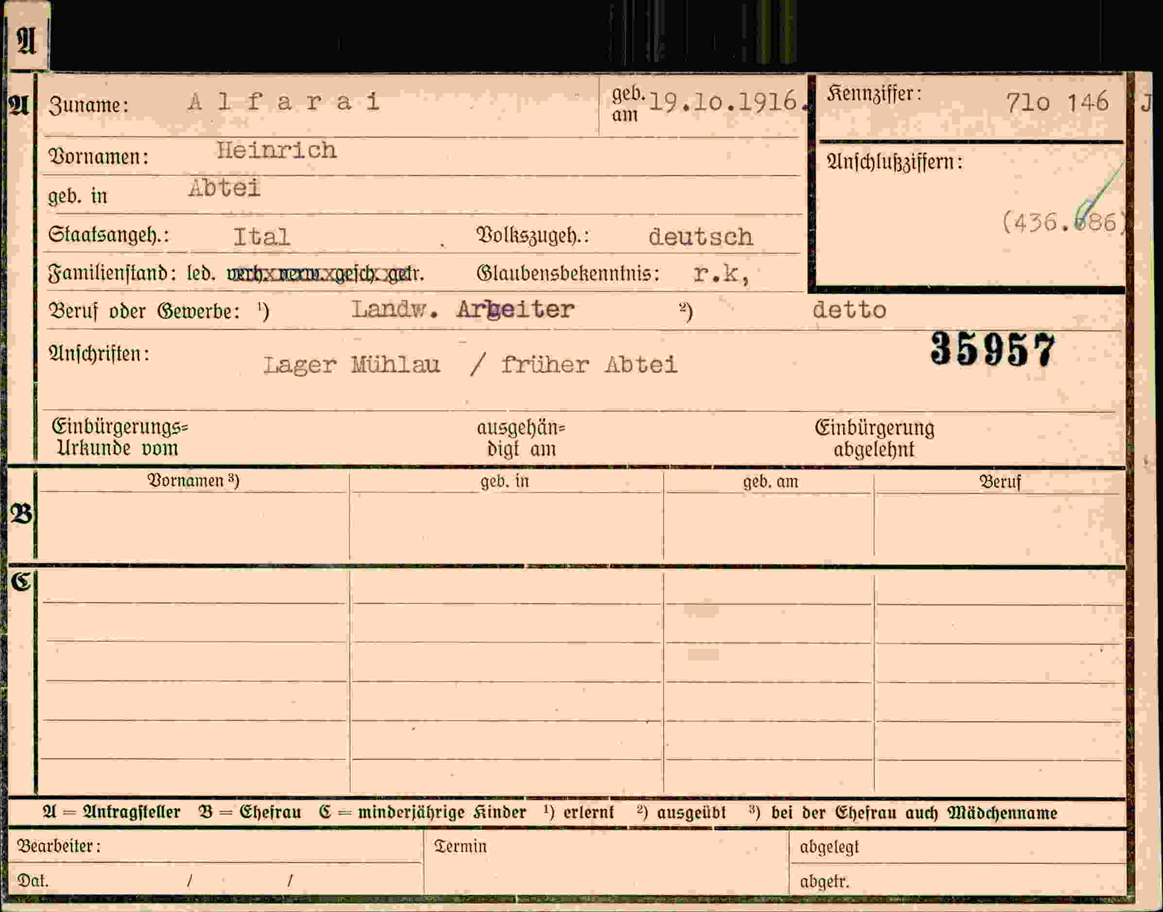 Dokument für Heinrich Alfarai