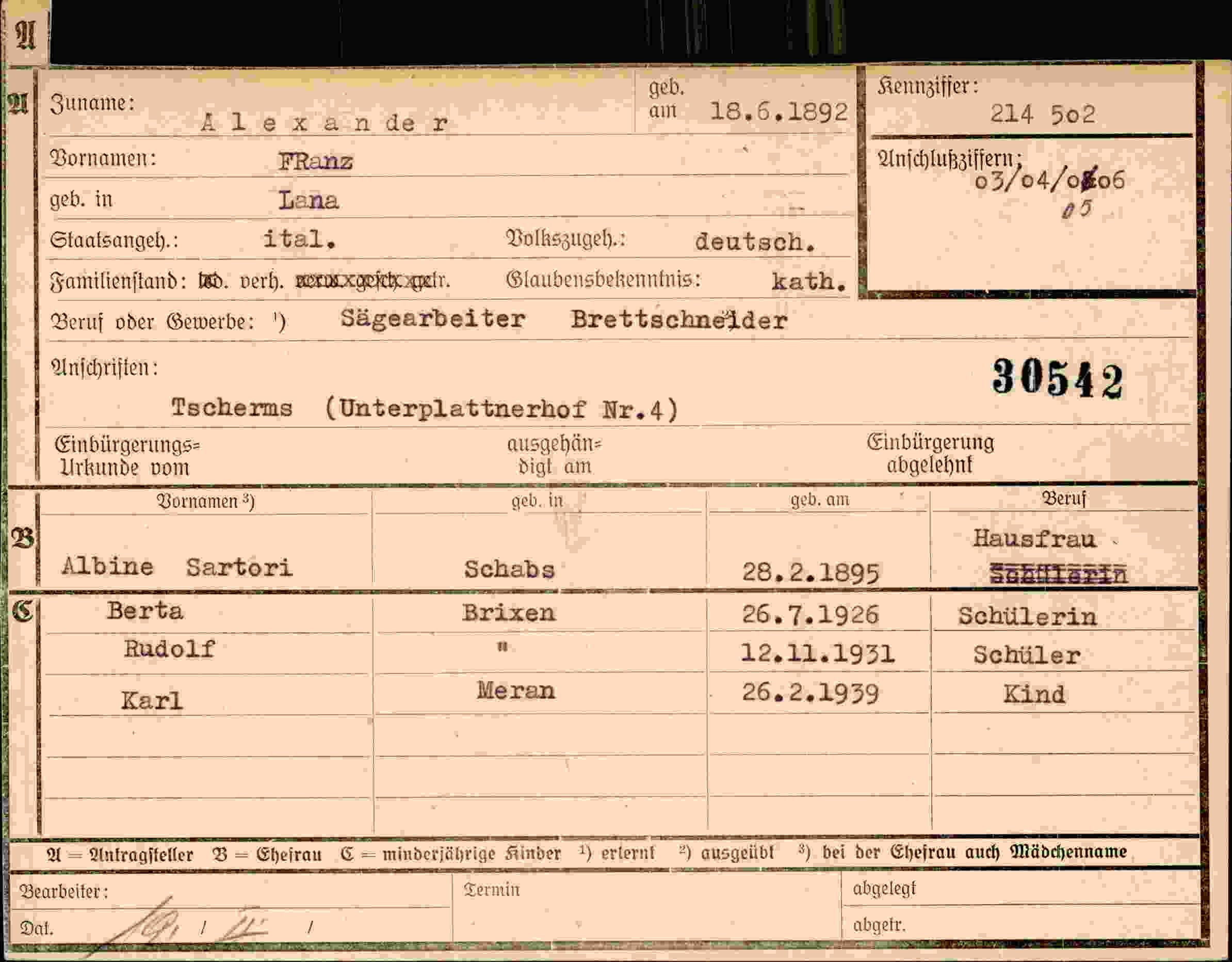 Dokument für Franz Alexander