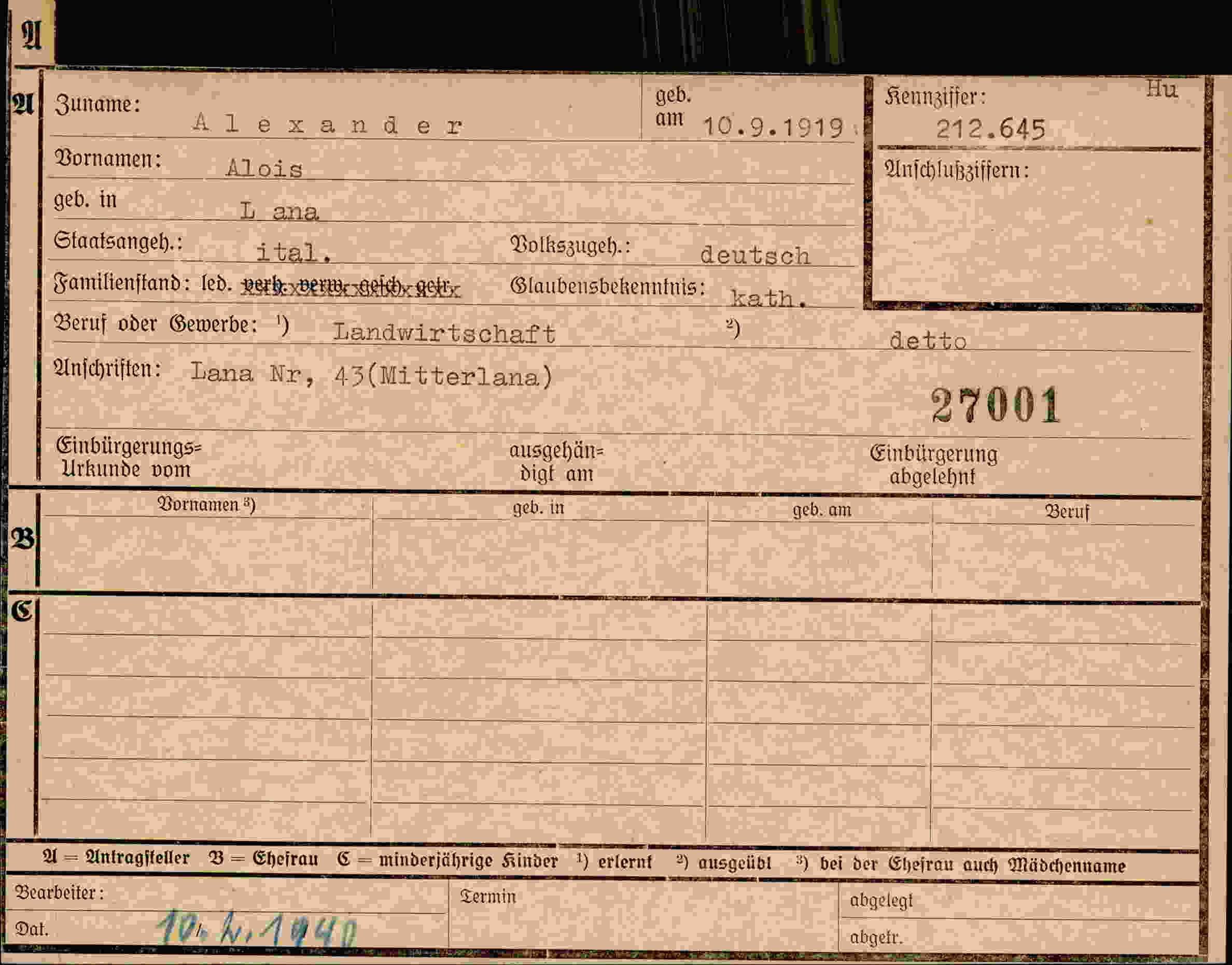 Dokument für Alois Alexander